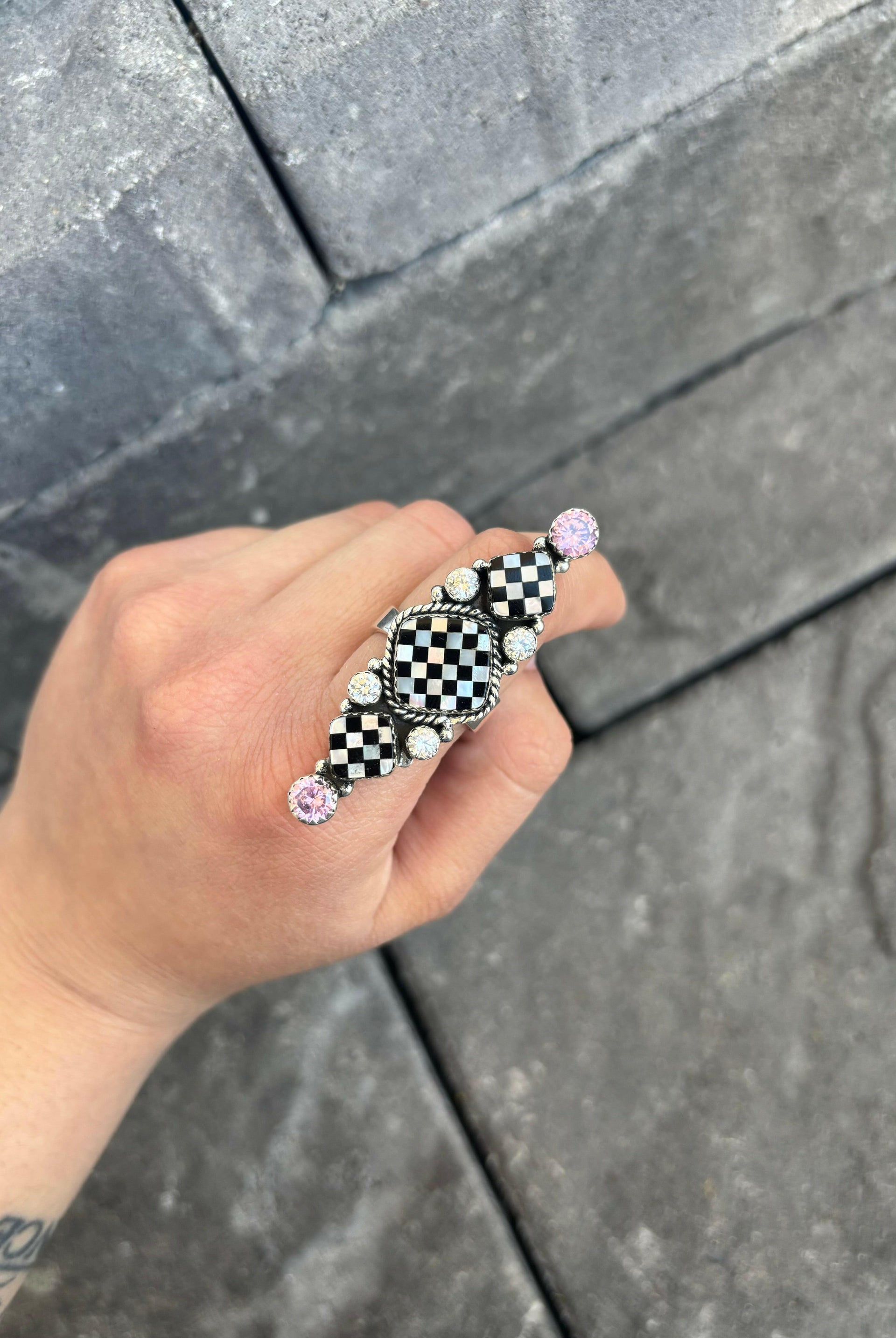 On Your Mark Checkered & CZ Ring-Crawler Rings-Krush Kandy, Women's Online Fashion Boutique Located in Phoenix, Arizona (Scottsdale Area)