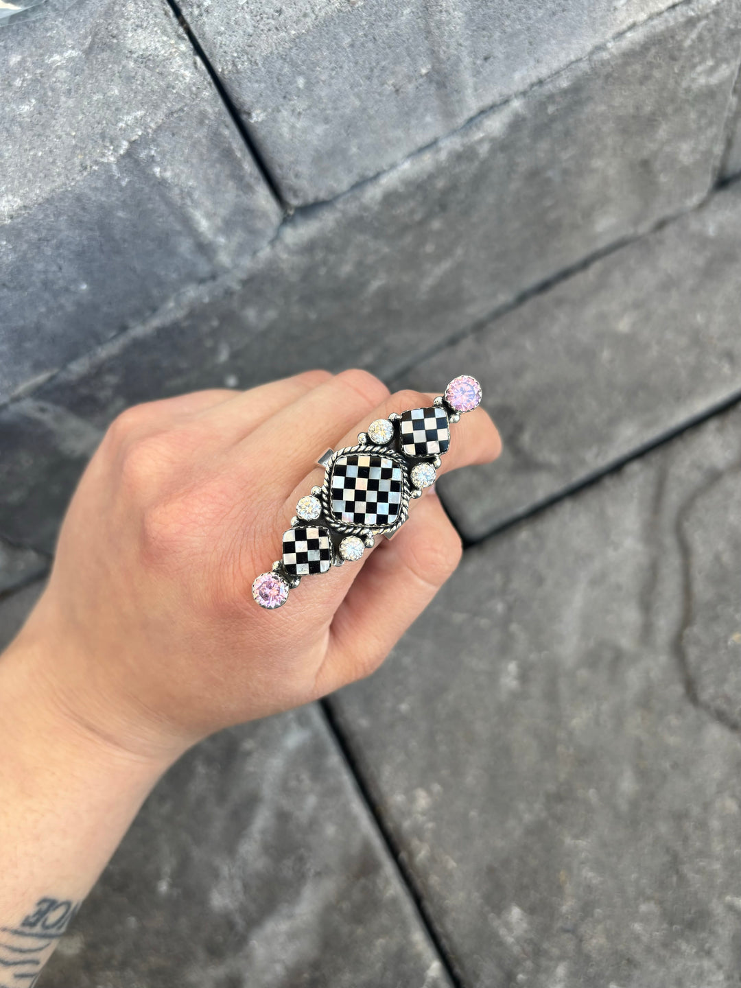 On Your Mark Checkered & CZ Stone Ring | PREORDER OPEN-Rings-Krush Kandy, Women's Online Fashion Boutique Located in Phoenix, Arizona (Scottsdale Area)