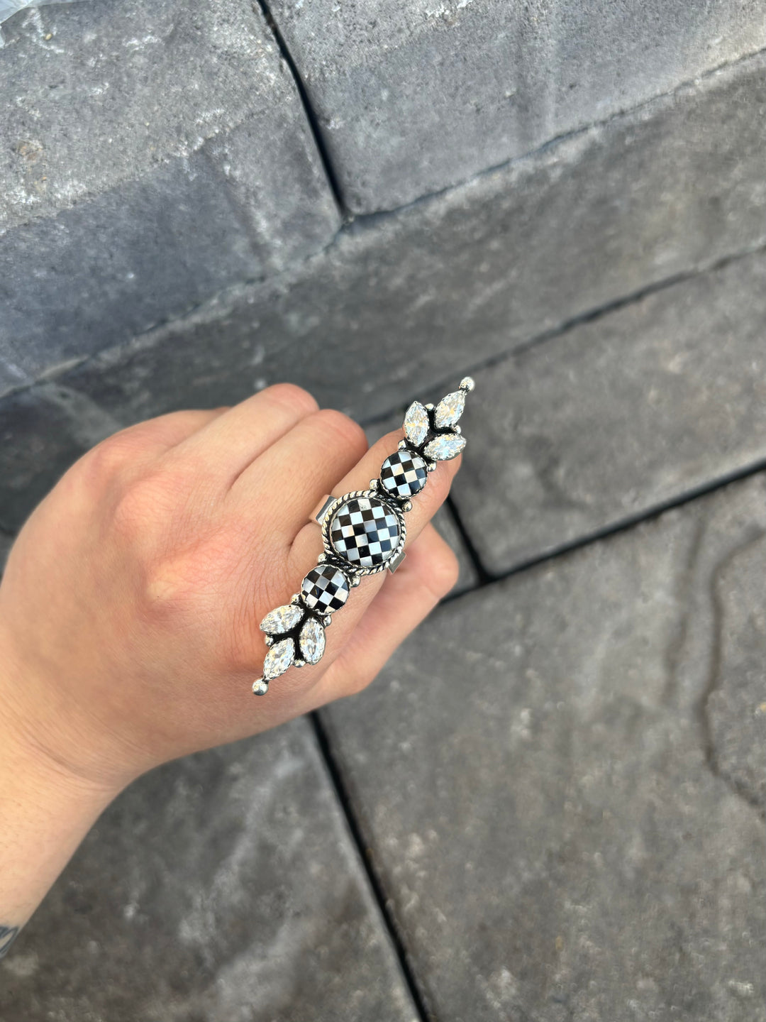 To The Point Checkered & Crystal Ring PREORDER-Rings-Krush Kandy, Women's Online Fashion Boutique Located in Phoenix, Arizona (Scottsdale Area)