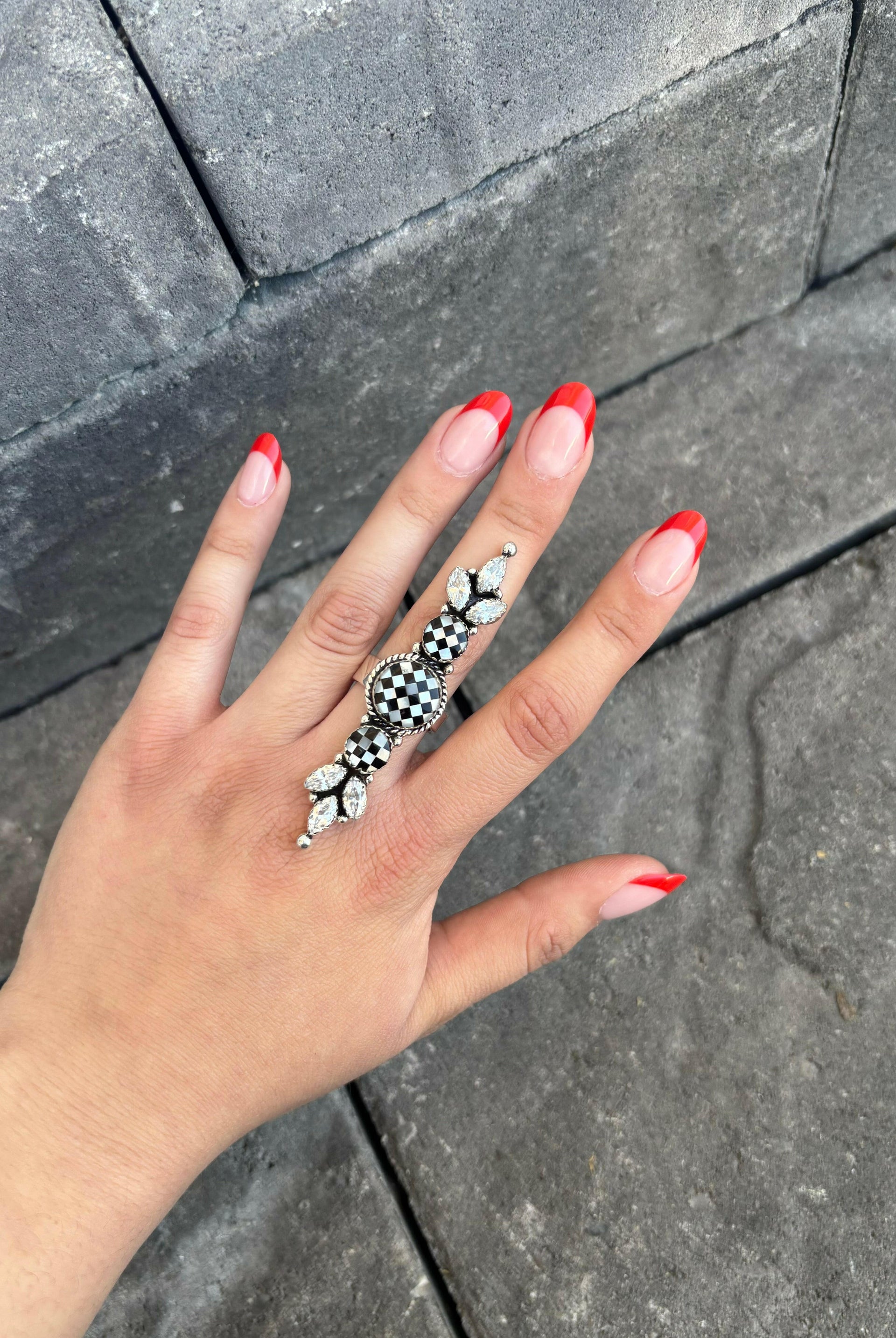 To The Point Checkered & Crystal Ring-Crawler Rings-Krush Kandy, Women's Online Fashion Boutique Located in Phoenix, Arizona (Scottsdale Area)