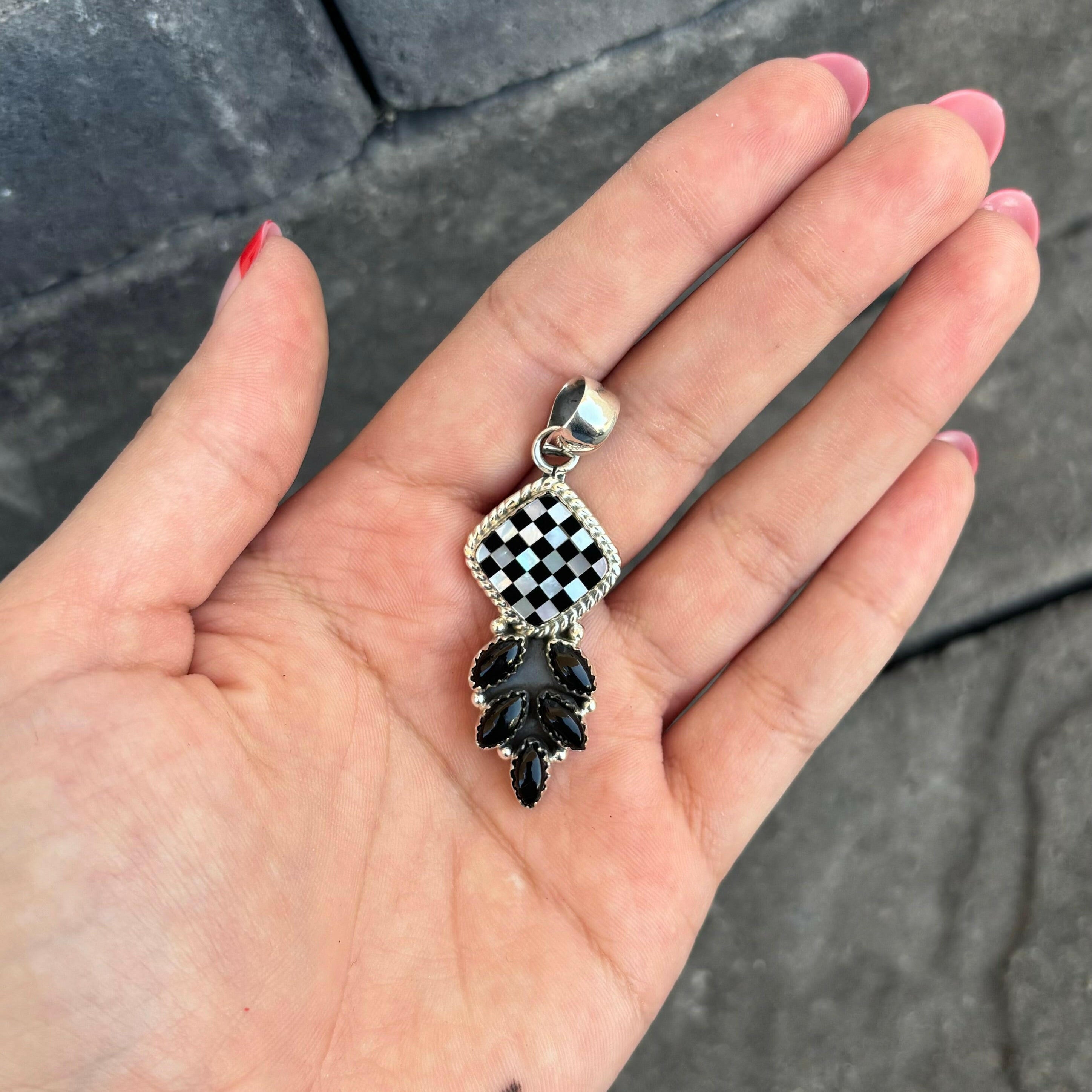 Simple Checkered & Stone Pendant-Pendant Necklaces-Krush Kandy, Women's Online Fashion Boutique Located in Phoenix, Arizona (Scottsdale Area)