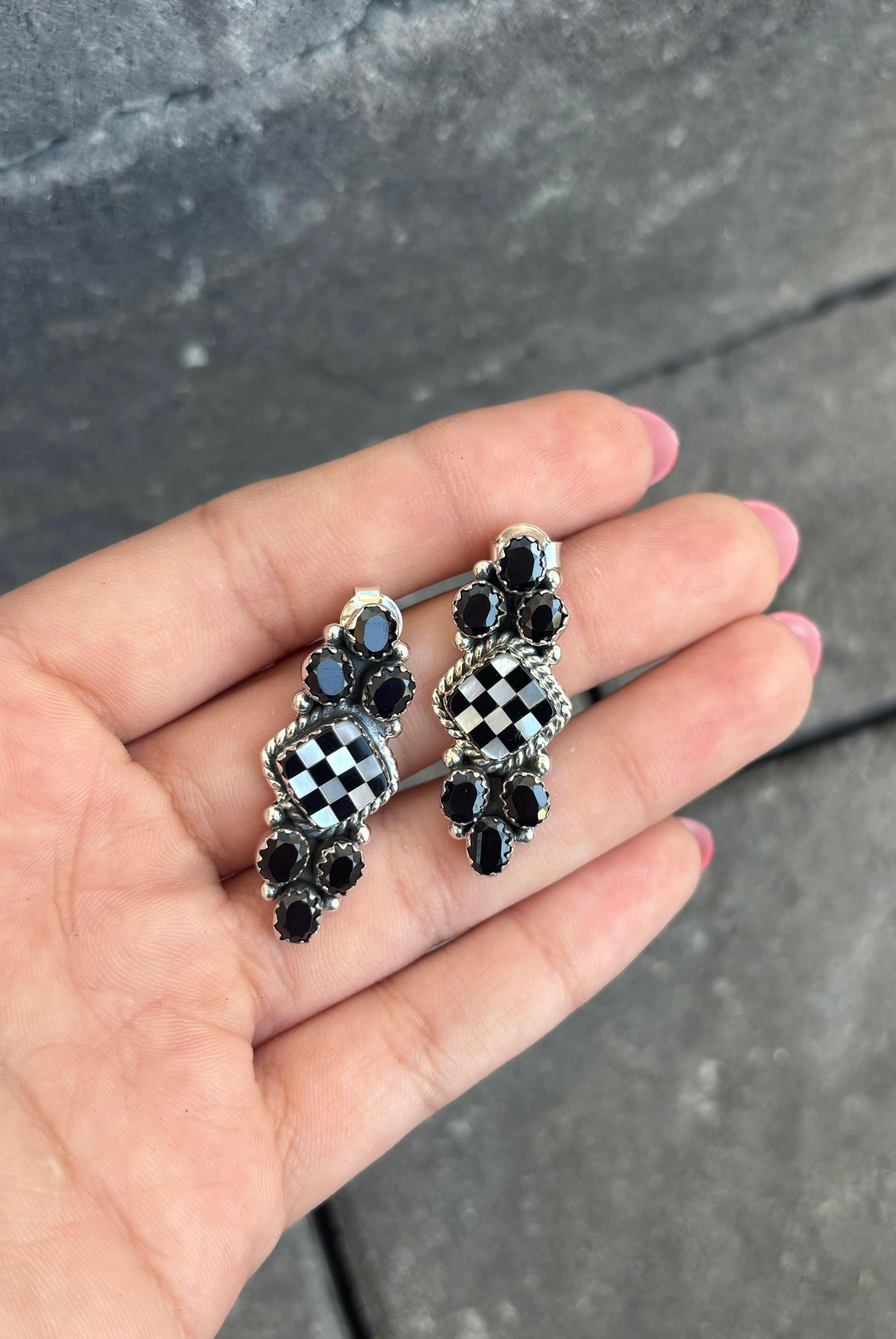 On My Way Checkered Earrings-Stud Earrings-Krush Kandy, Women's Online Fashion Boutique Located in Phoenix, Arizona (Scottsdale Area)