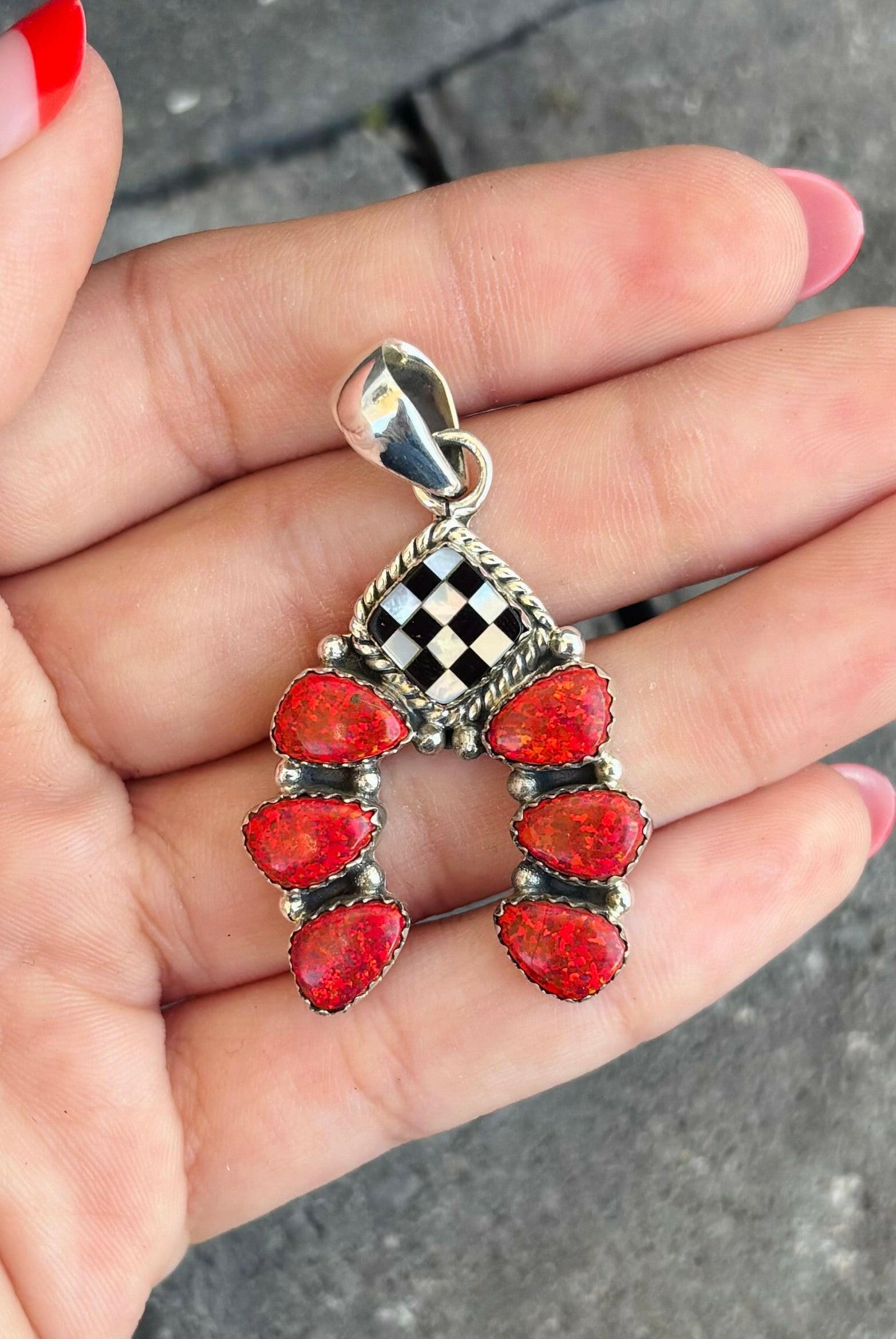 Off To the Races Checkered Horseshoe Pendant-Pendant Necklaces-Krush Kandy, Women's Online Fashion Boutique Located in Phoenix, Arizona (Scottsdale Area)