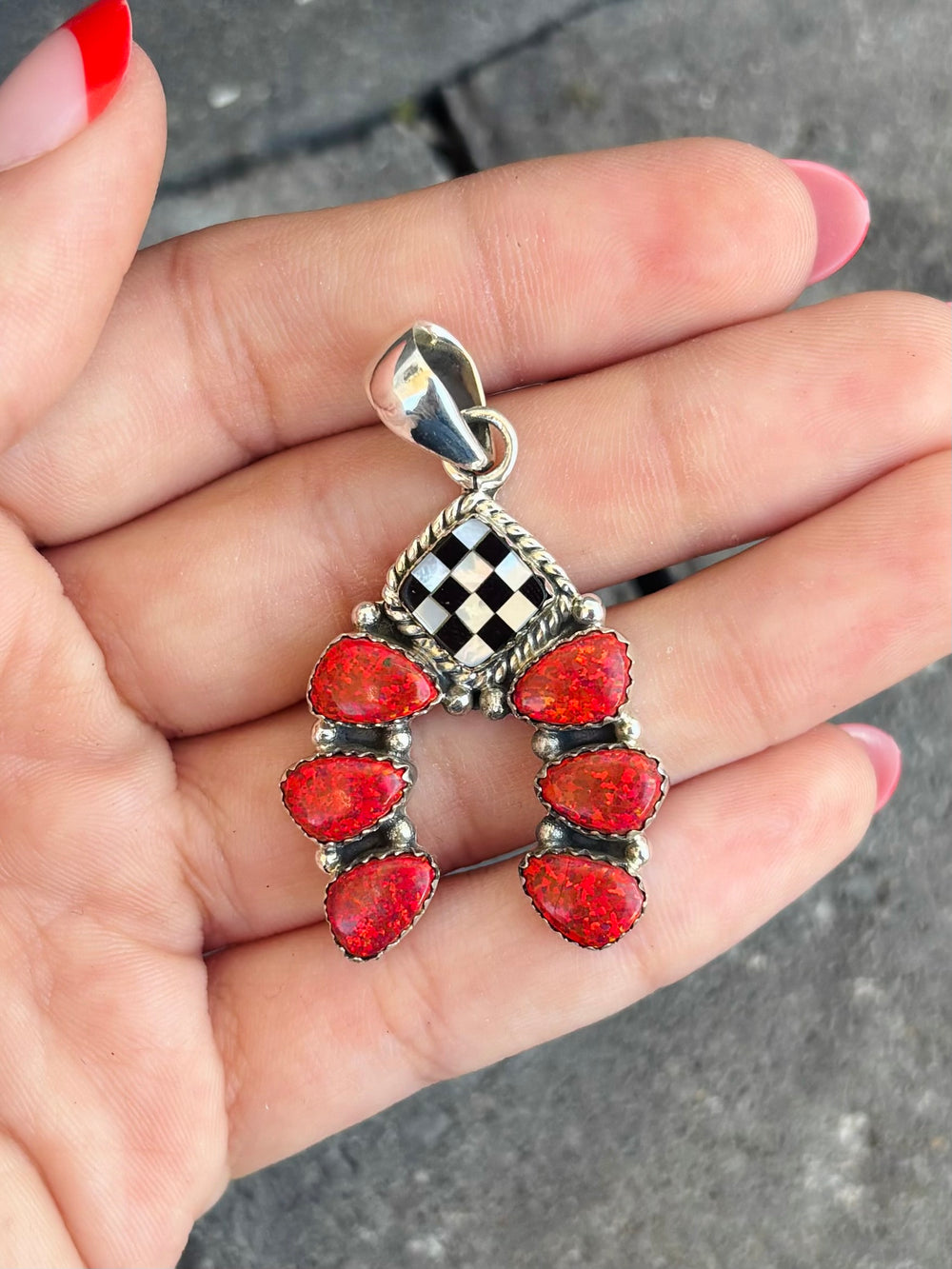 Off To the Races Checkered Horseshoe Pendant | PREORDER OPEN-Necklaces-Krush Kandy, Women's Online Fashion Boutique Located in Phoenix, Arizona (Scottsdale Area)