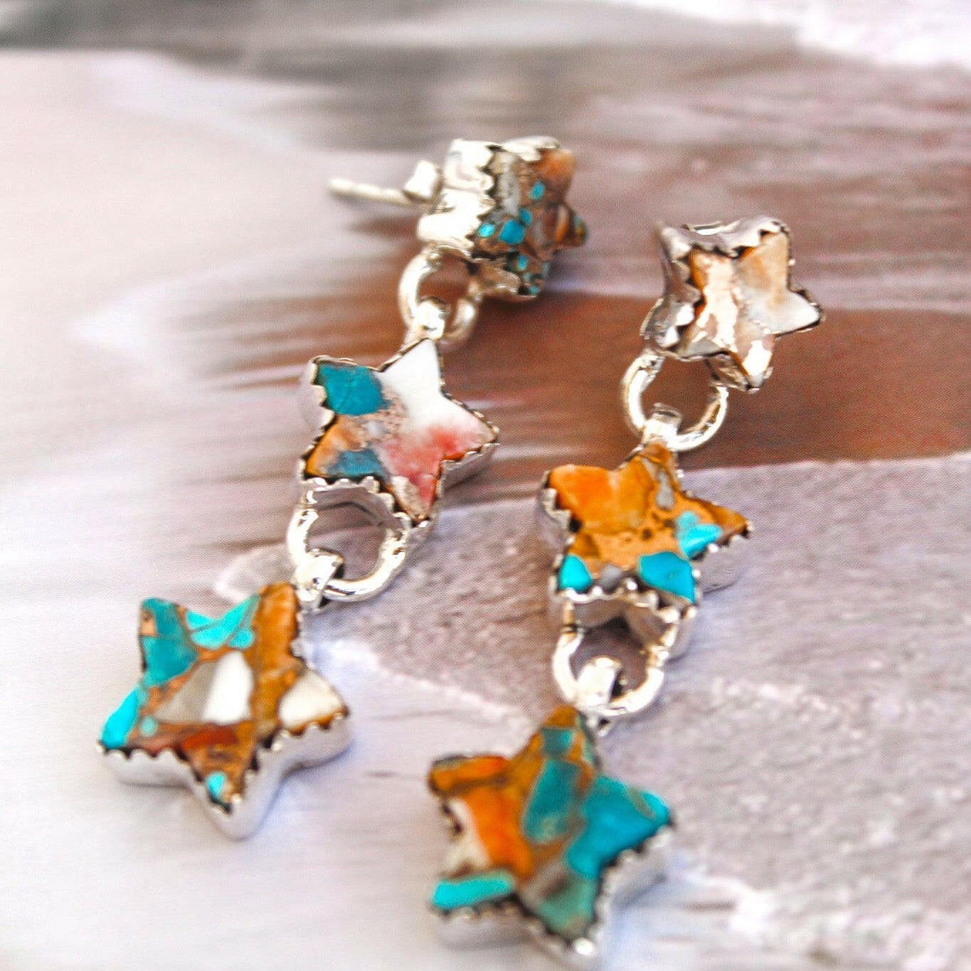 Star Trio Stone Drop Earrings-Drop Earrings-Krush Kandy, Women's Online Fashion Boutique Located in Phoenix, Arizona (Scottsdale Area)