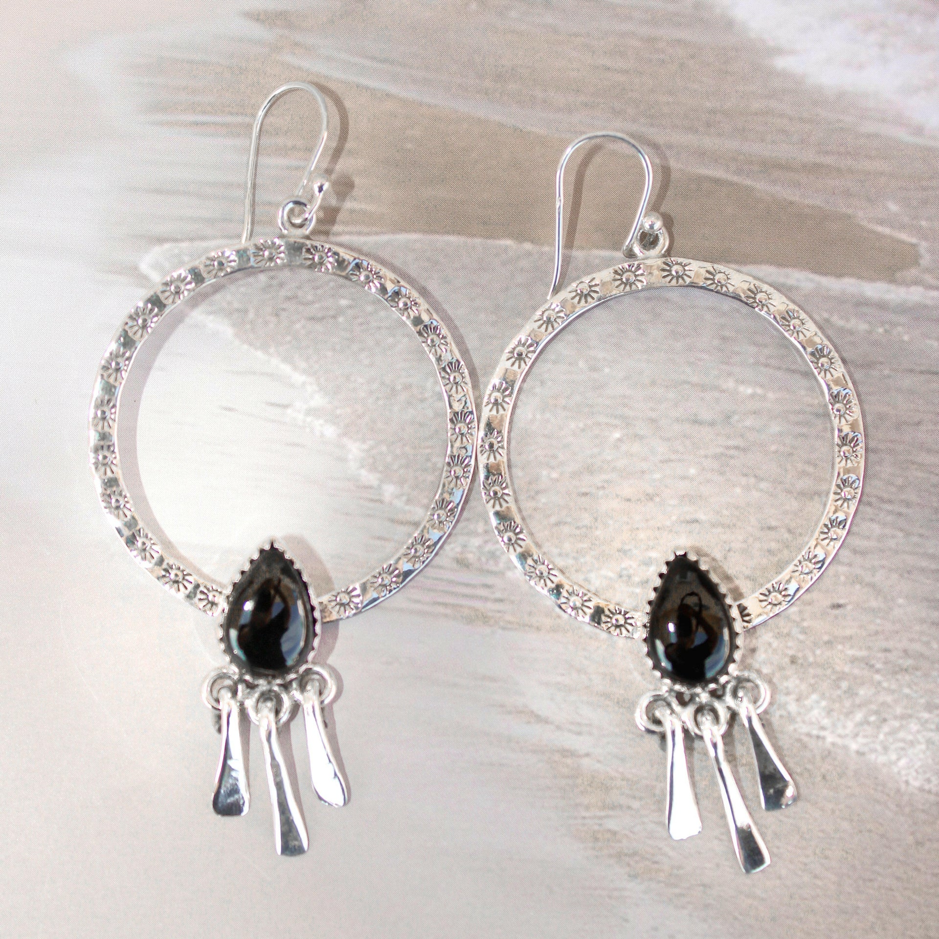 Sunny Stamped Stone Fringe Earrings PREORDER-Drop Earrings-Krush Kandy, Women's Online Fashion Boutique Located in Phoenix, Arizona (Scottsdale Area)