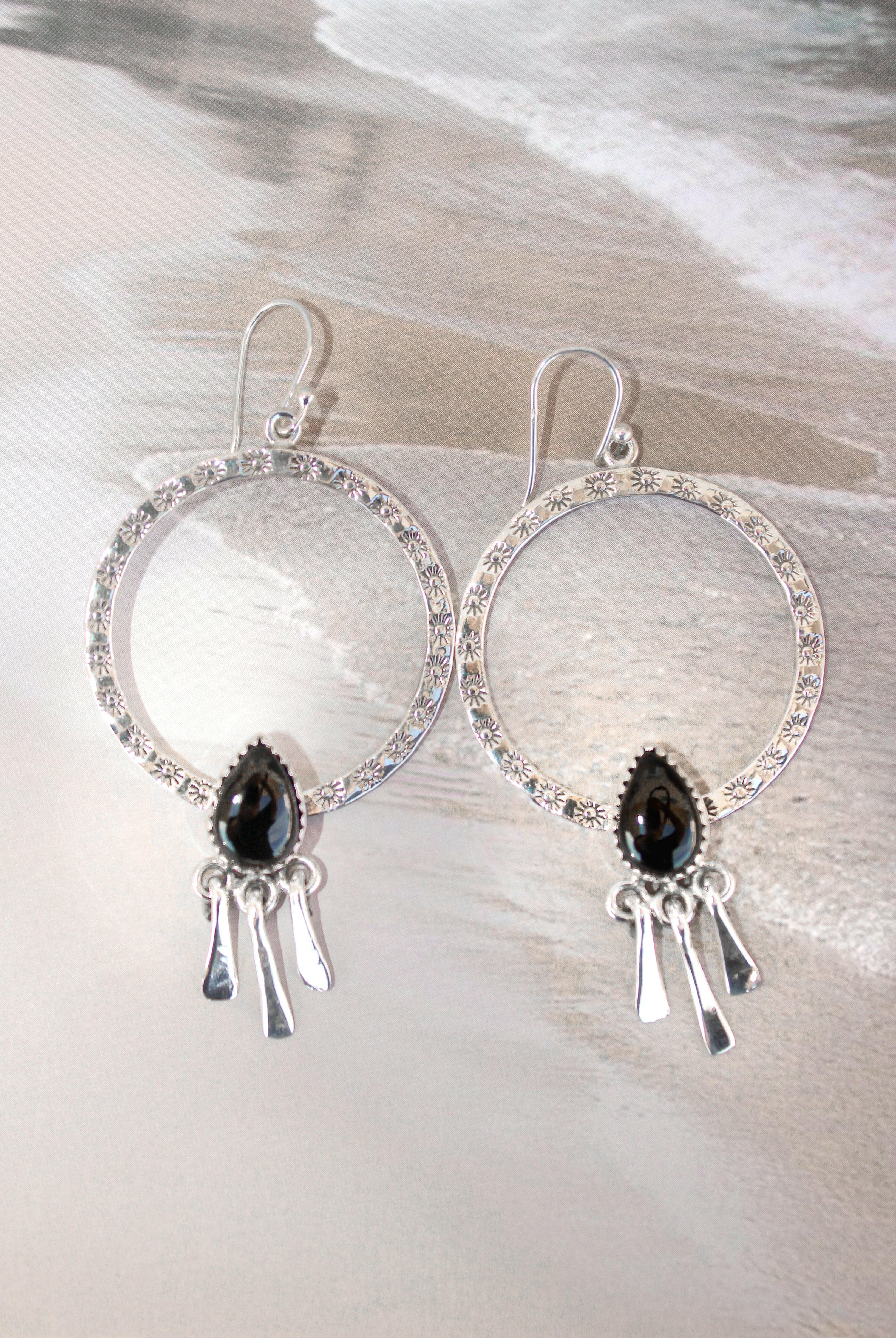 Sunny Stamped Stone Fringe Earrings PREORDER-Drop Earrings-Krush Kandy, Women's Online Fashion Boutique Located in Phoenix, Arizona (Scottsdale Area)