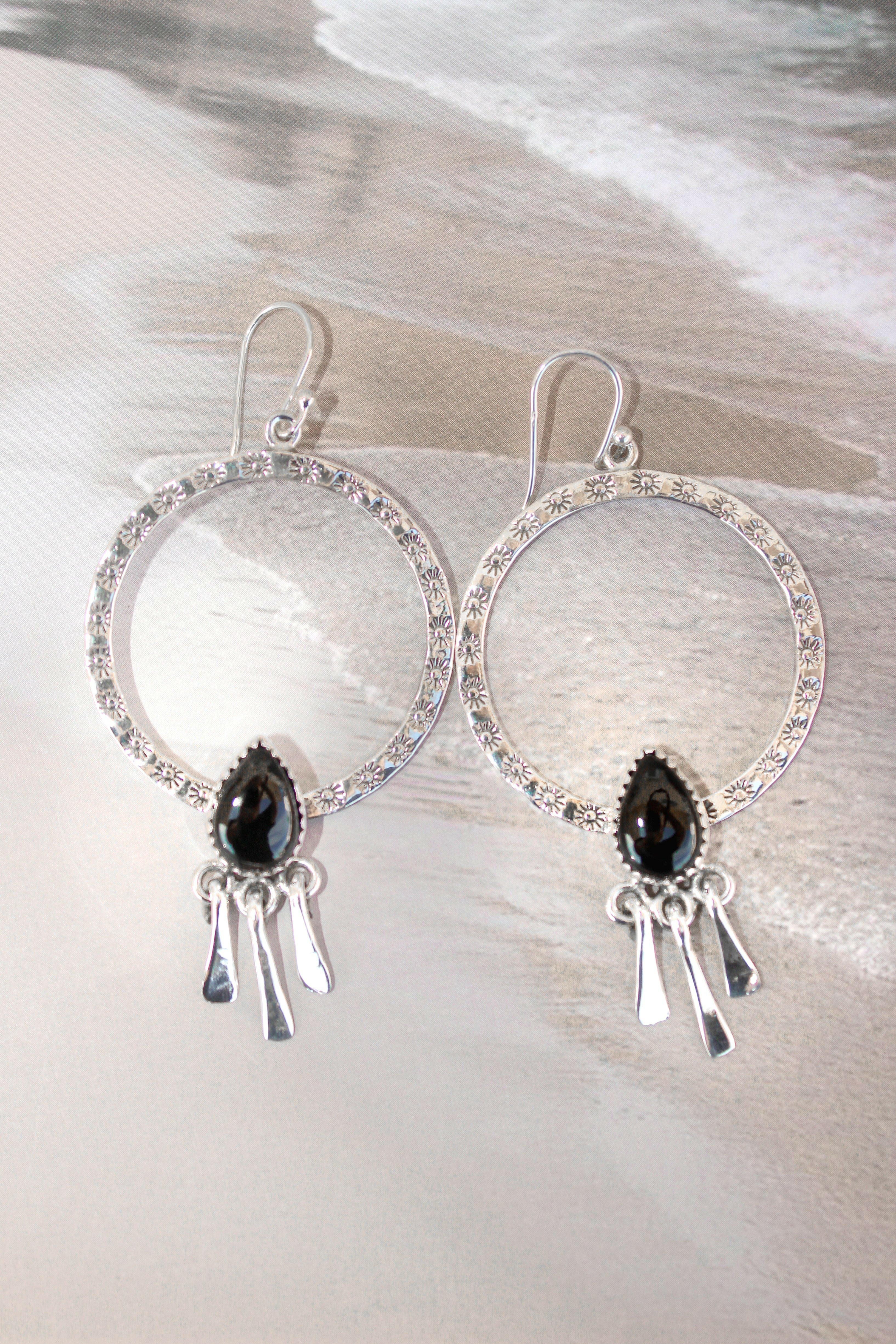 Sunny Stamped Stone Fringe Earrings PREORDER-Drop Earrings-Krush Kandy, Women's Online Fashion Boutique Located in Phoenix, Arizona (Scottsdale Area)