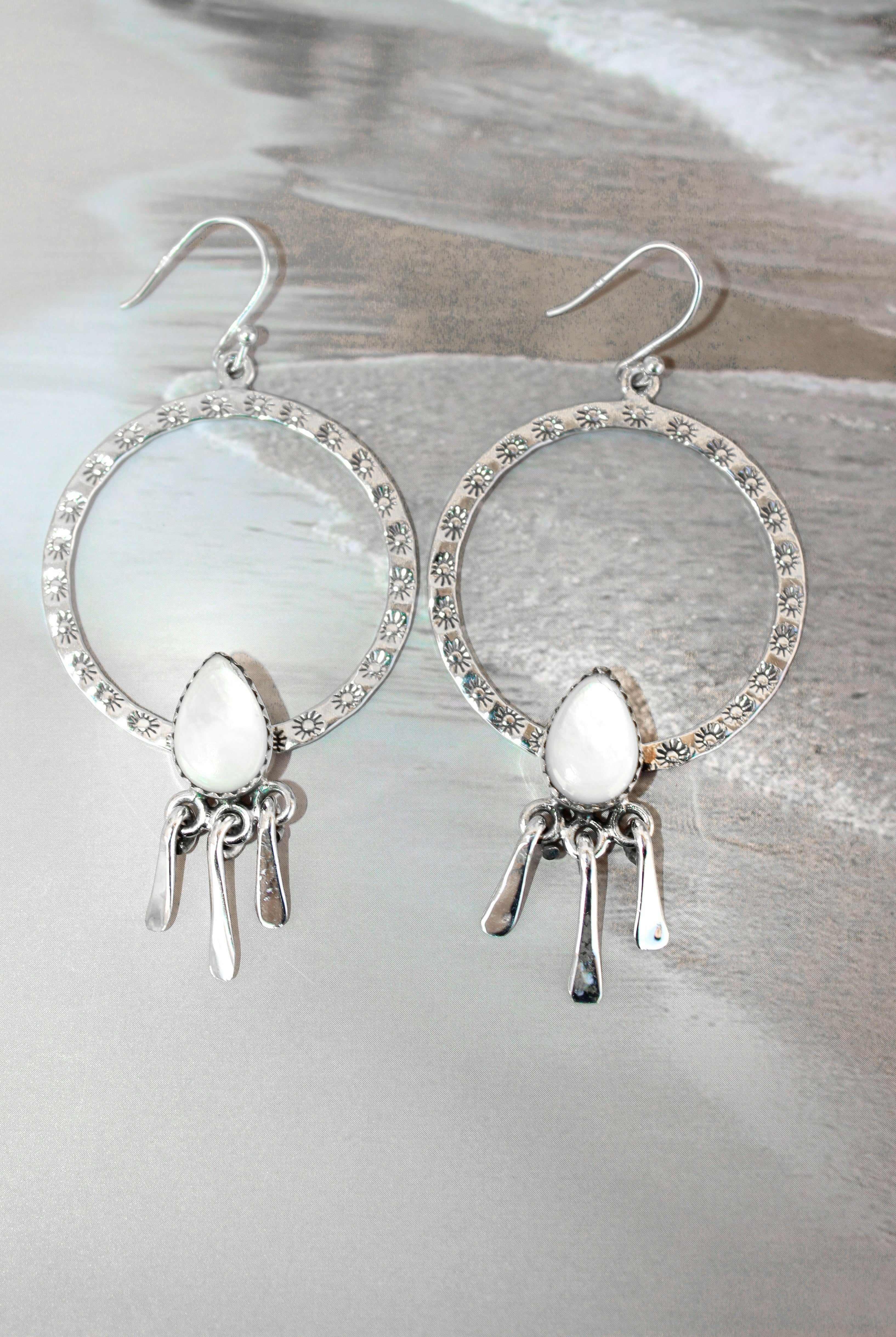 Sunny Stamped Stone Fringe Earrings PREORDER-Drop Earrings-Krush Kandy, Women's Online Fashion Boutique Located in Phoenix, Arizona (Scottsdale Area)