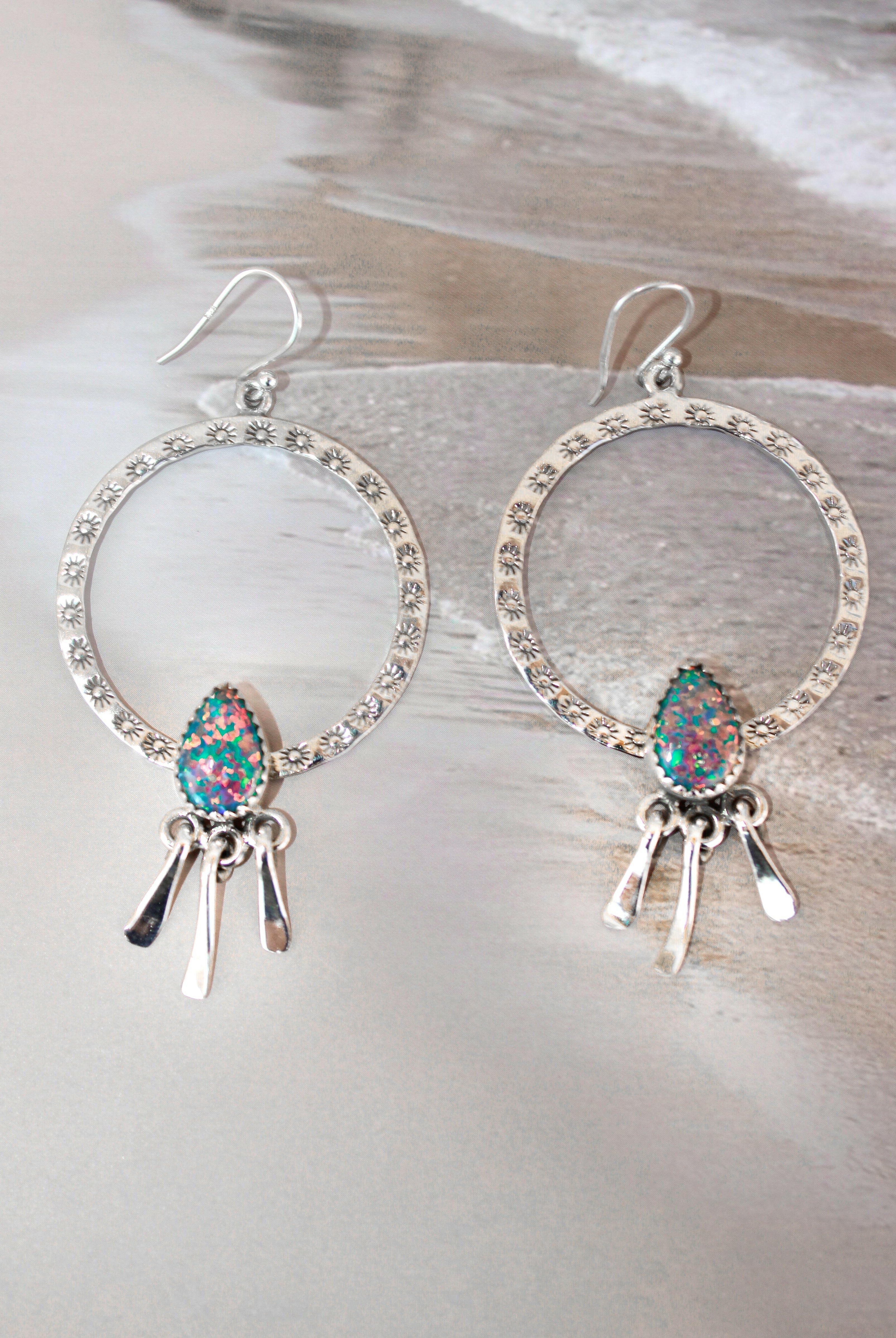 Sunny Stamped Stone Fringe Earrings PREORDER-Drop Earrings-Krush Kandy, Women's Online Fashion Boutique Located in Phoenix, Arizona (Scottsdale Area)