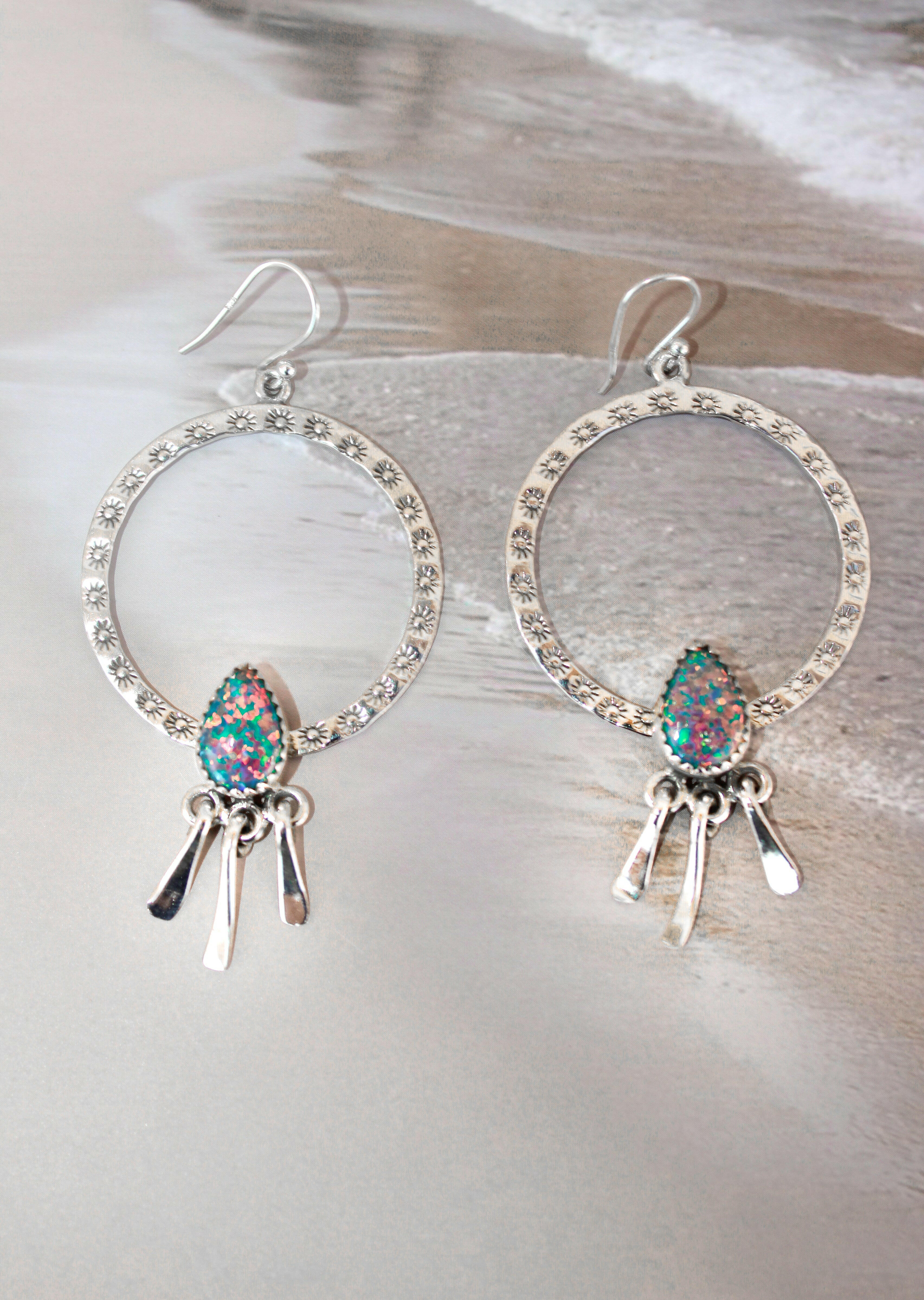 Sunny Stamped Stone Fringe Earrings PREORDER-Drop Earrings-Krush Kandy, Women's Online Fashion Boutique Located in Phoenix, Arizona (Scottsdale Area)