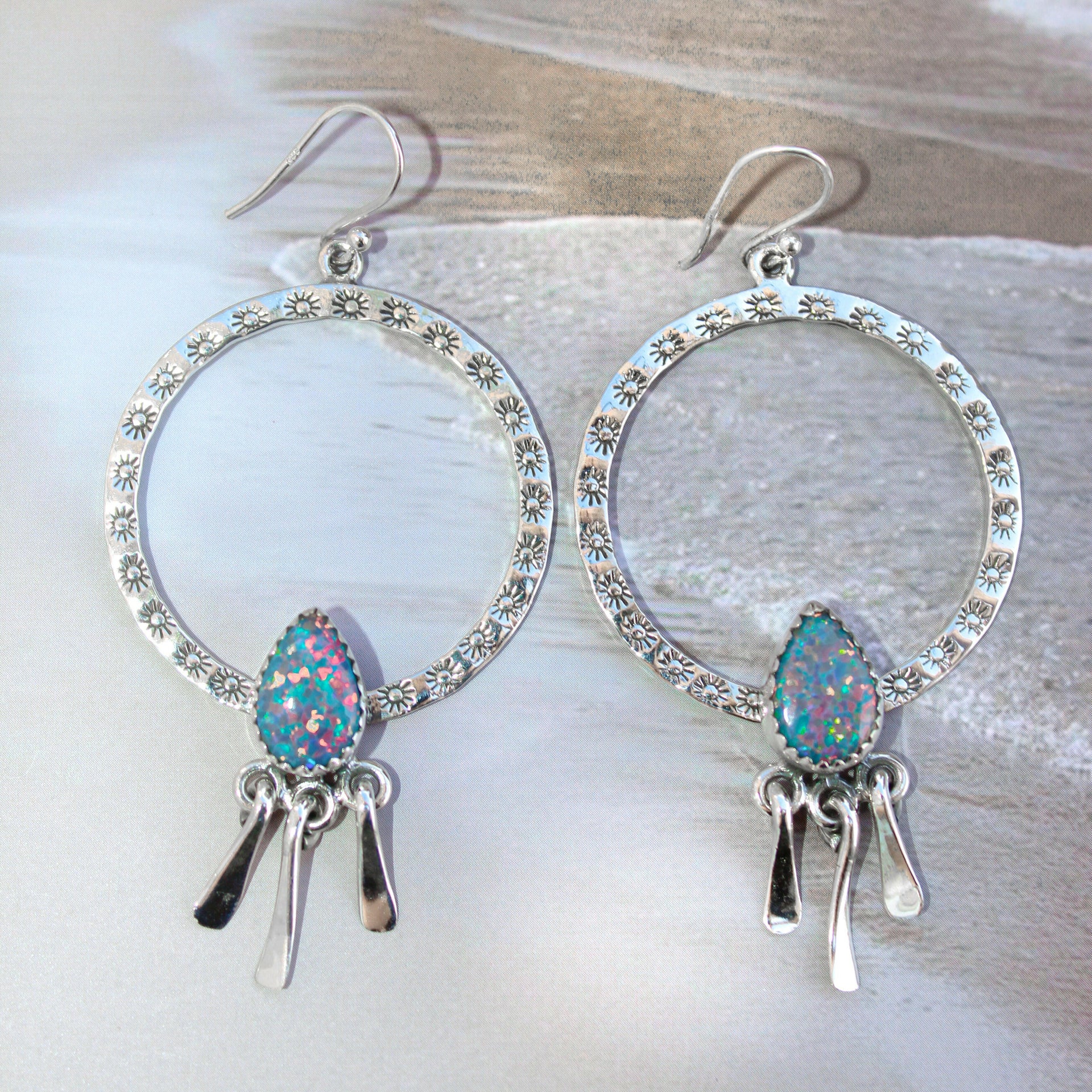 Sunny Stamped Stone Fringe Earrings PREORDER-Drop Earrings-Krush Kandy, Women's Online Fashion Boutique Located in Phoenix, Arizona (Scottsdale Area)