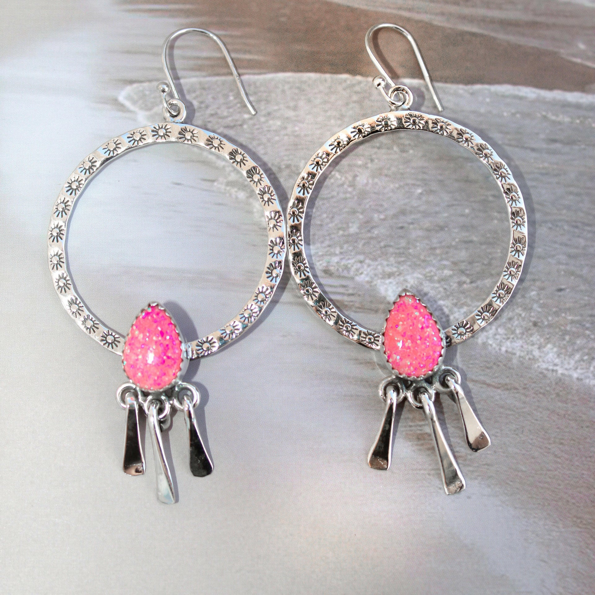 Sunny Stamped Stone Fringe Earrings PREORDER-Drop Earrings-Krush Kandy, Women's Online Fashion Boutique Located in Phoenix, Arizona (Scottsdale Area)