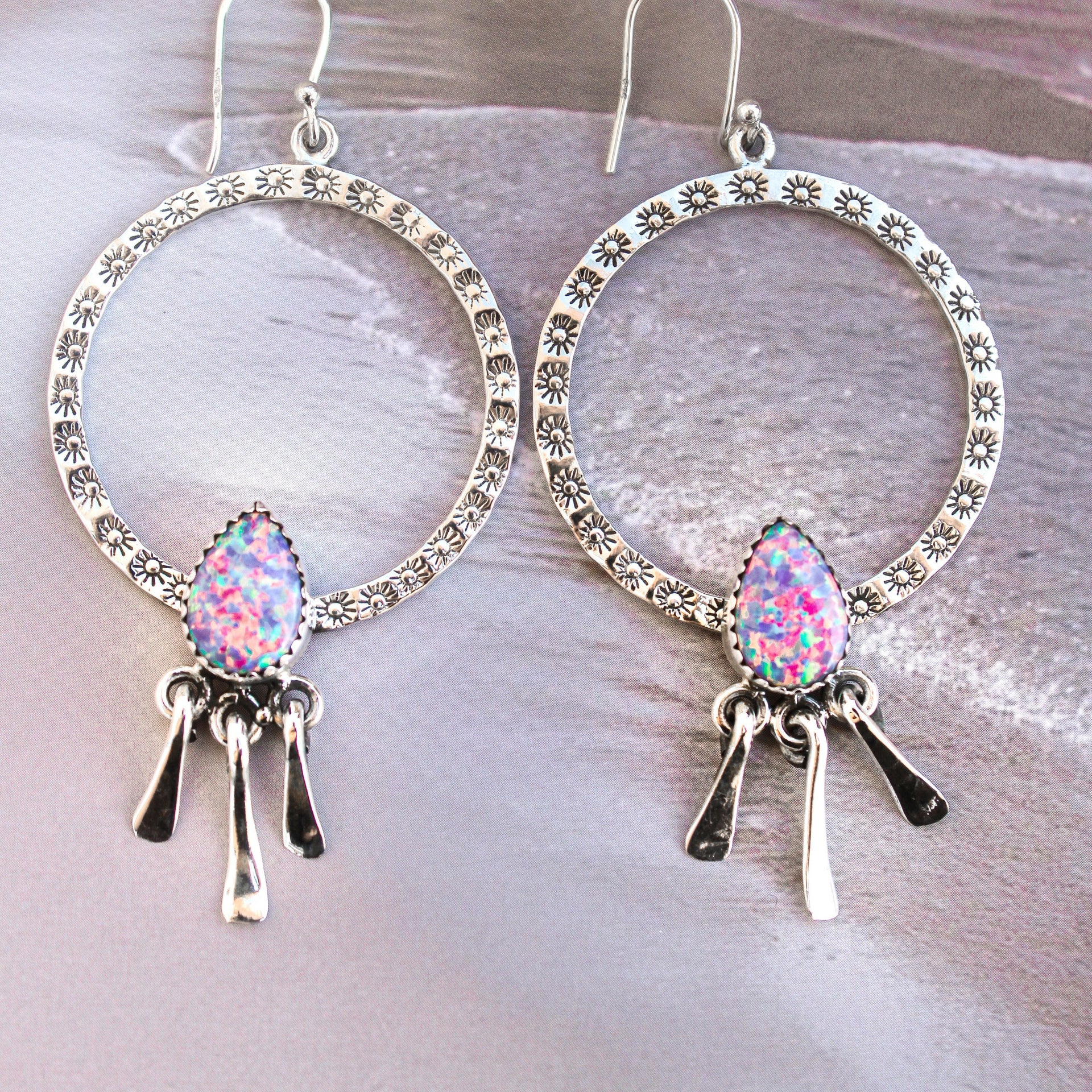 Sunny Stamped Stone Fringe Earrings PREORDER-Drop Earrings-Krush Kandy, Women's Online Fashion Boutique Located in Phoenix, Arizona (Scottsdale Area)