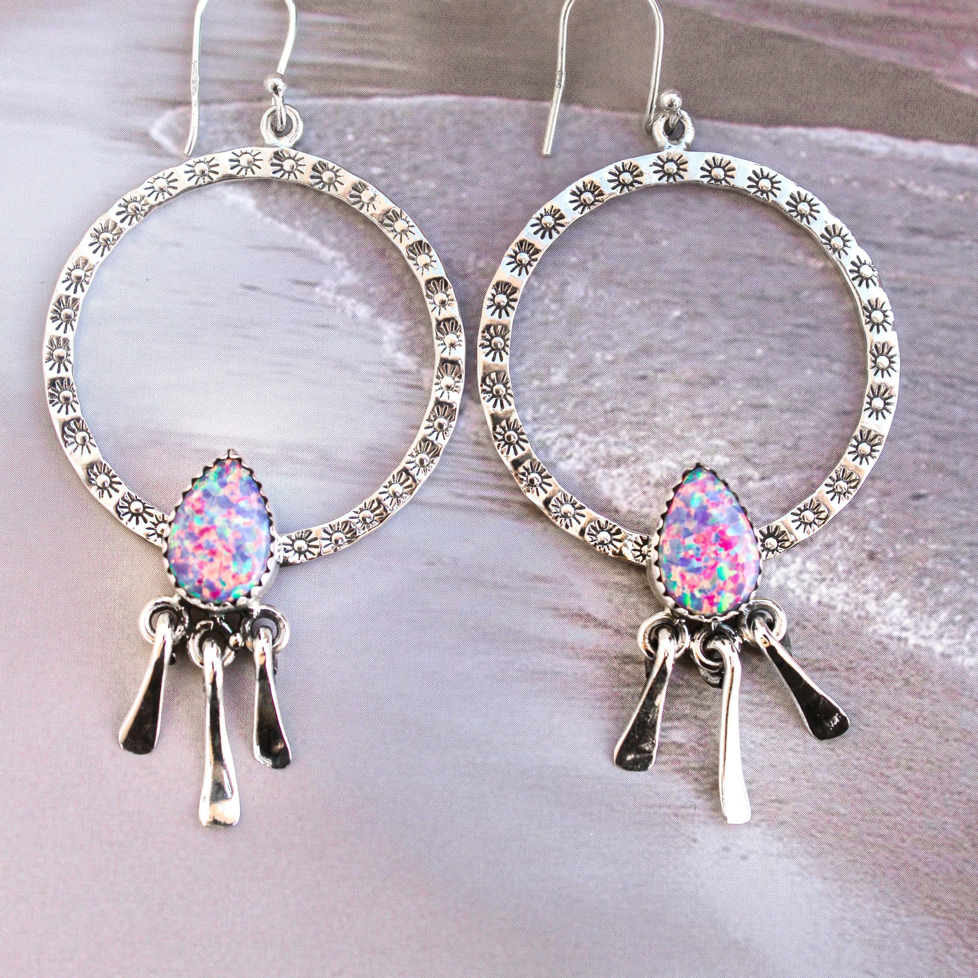 Sunny Stamped Stone Fringe Earrings PREORDER-Drop Earrings-Krush Kandy, Women's Online Fashion Boutique Located in Phoenix, Arizona (Scottsdale Area)