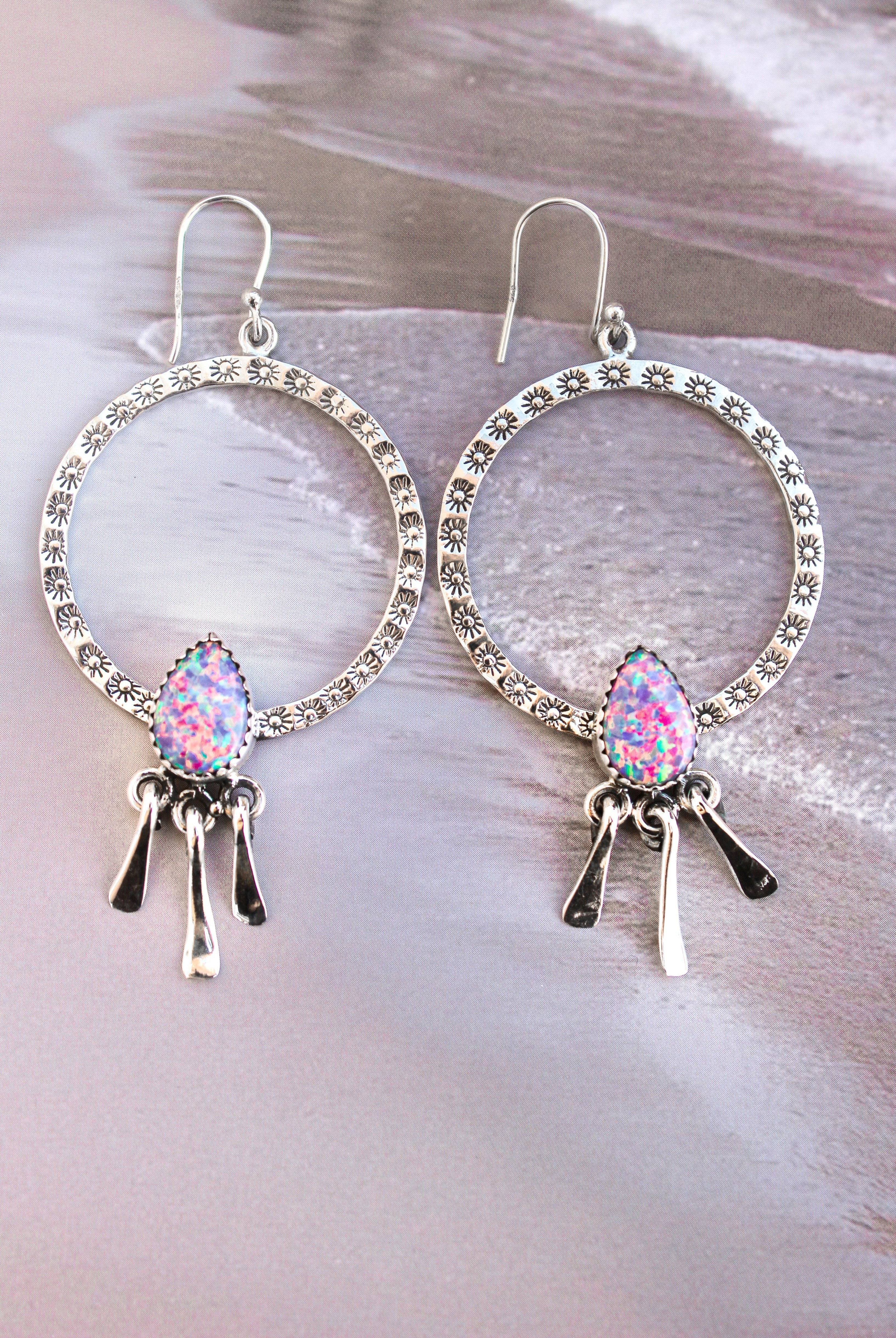 Sunny Stamped Stone Fringe Earrings PREORDER-Drop Earrings-Krush Kandy, Women's Online Fashion Boutique Located in Phoenix, Arizona (Scottsdale Area)