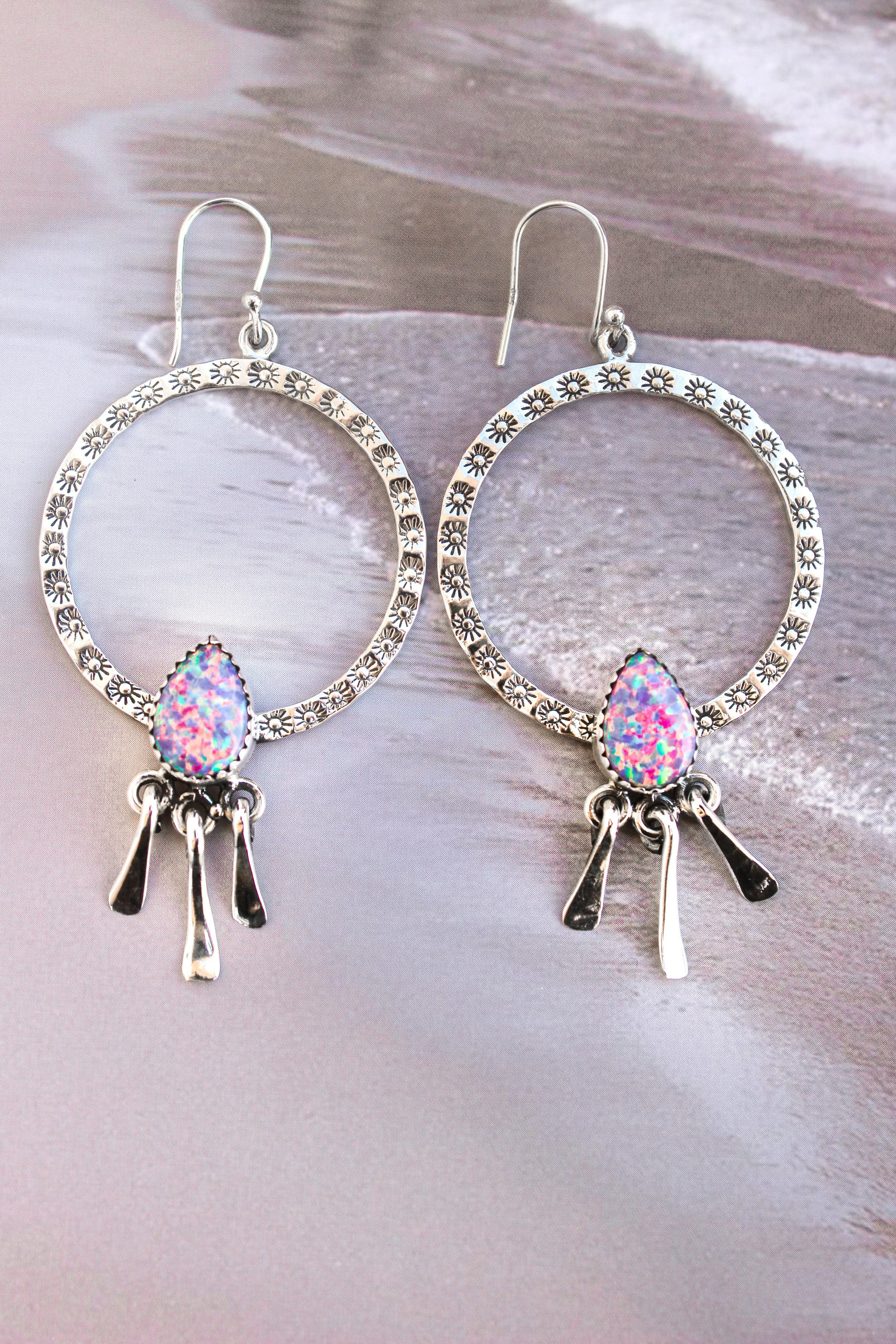 Sunny Stamped Stone Fringe Earrings PREORDER-Drop Earrings-Krush Kandy, Women's Online Fashion Boutique Located in Phoenix, Arizona (Scottsdale Area)