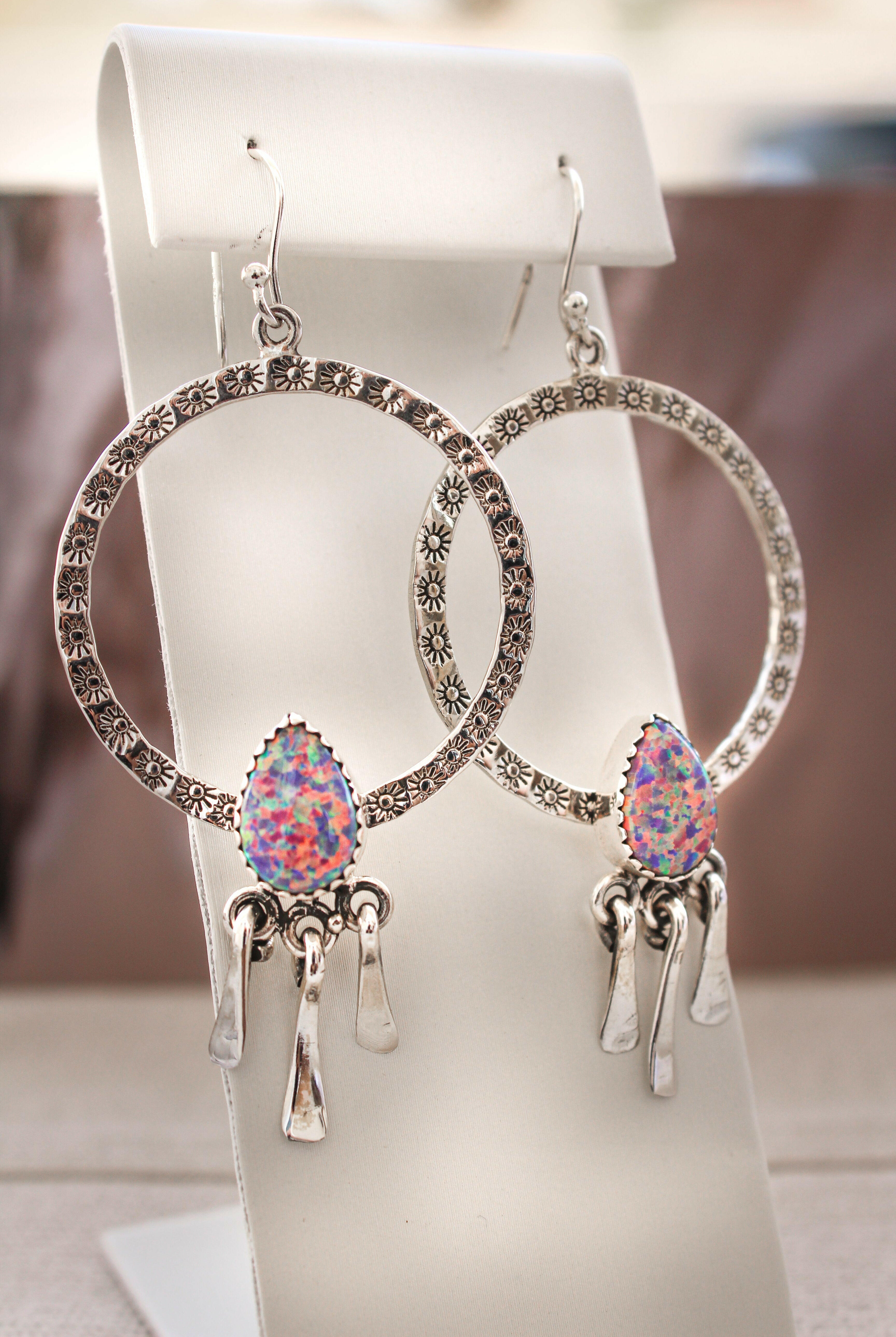 Sunny Stamped Stone Fringe Earrings PREORDER-Drop Earrings-Krush Kandy, Women's Online Fashion Boutique Located in Phoenix, Arizona (Scottsdale Area)