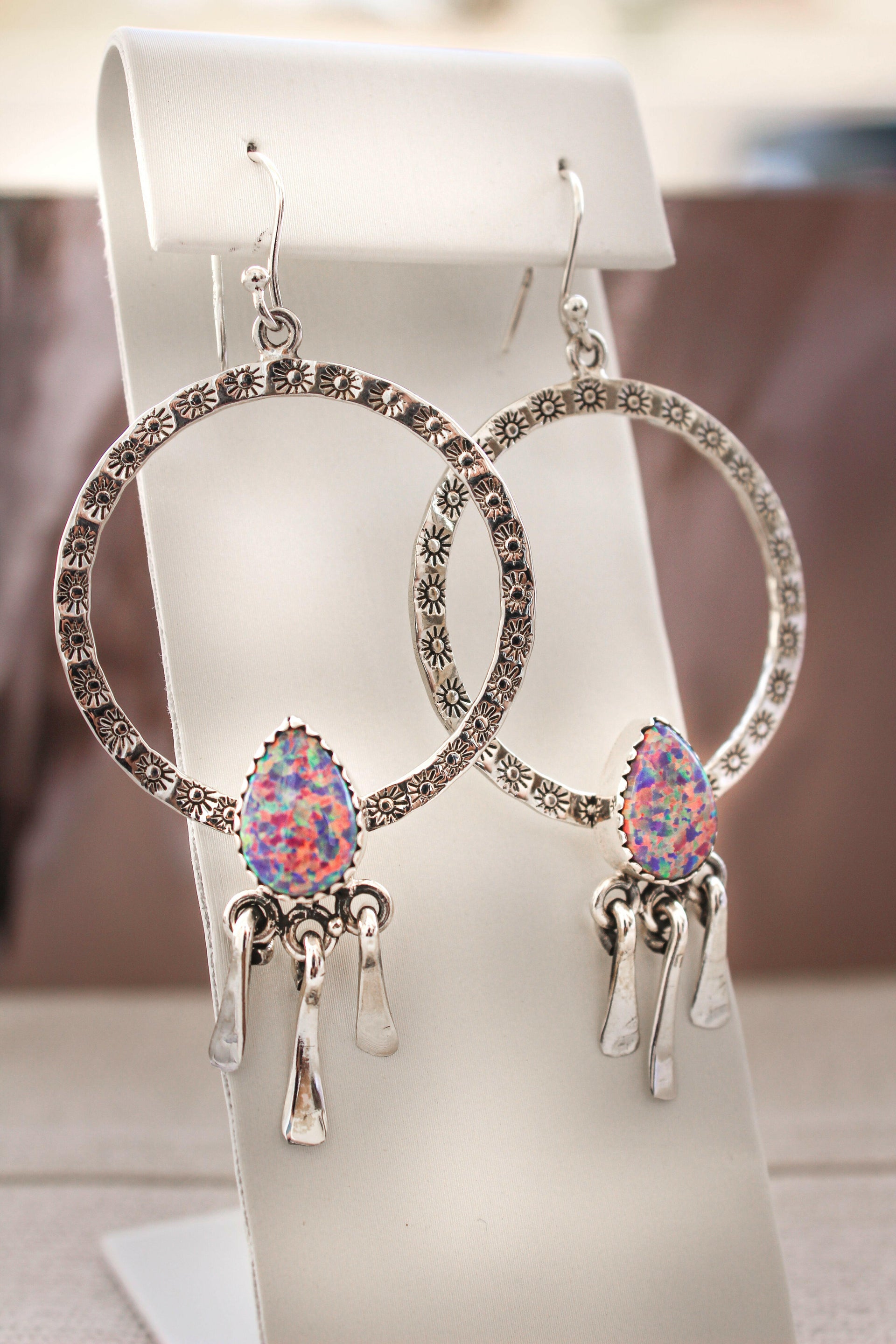 Sunny Stamped Stone Fringe Earrings PREORDER-Drop Earrings-Krush Kandy, Women's Online Fashion Boutique Located in Phoenix, Arizona (Scottsdale Area)