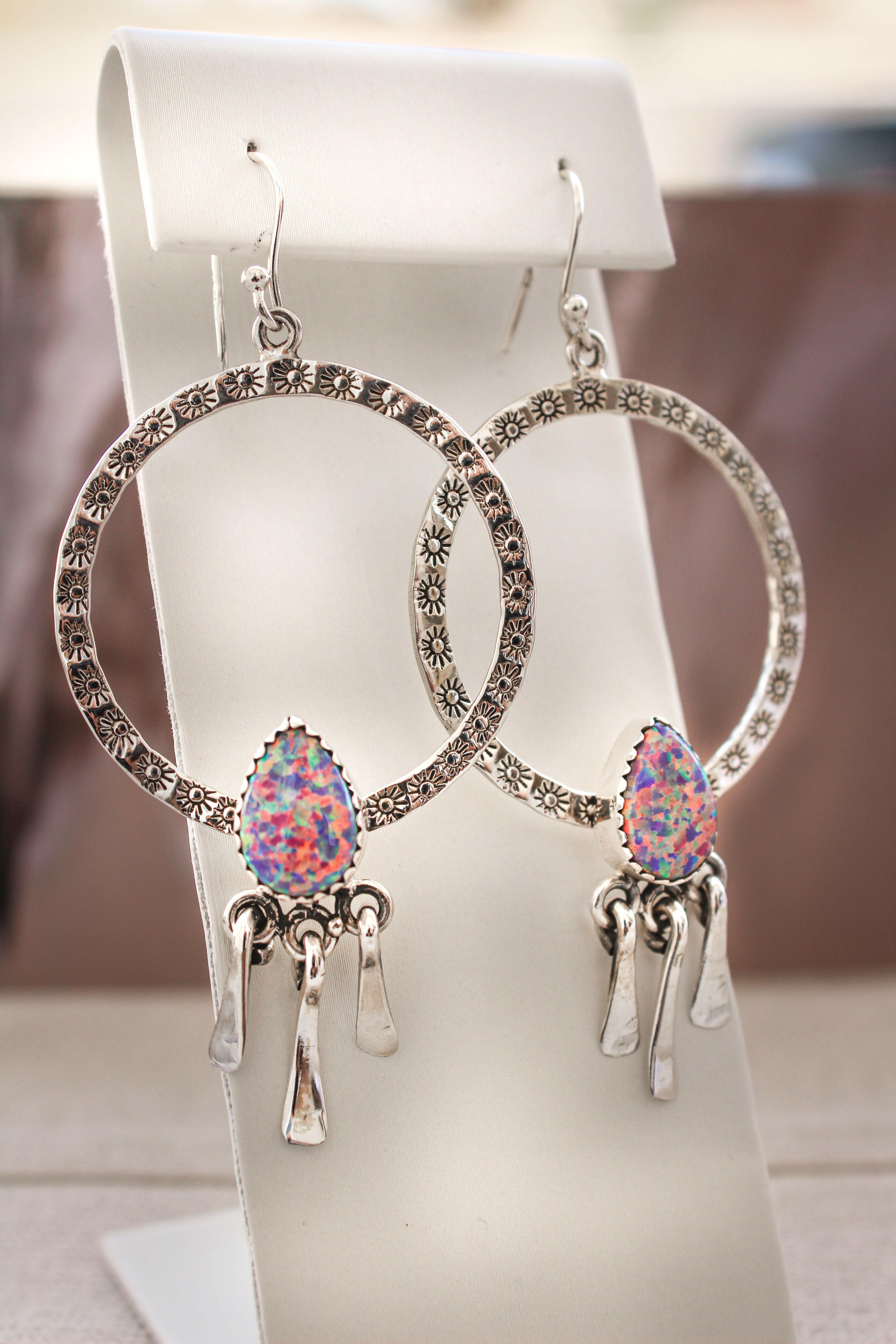 Sunny Stamped Stone Fringe Earrings PREORDER-Drop Earrings-Krush Kandy, Women's Online Fashion Boutique Located in Phoenix, Arizona (Scottsdale Area)