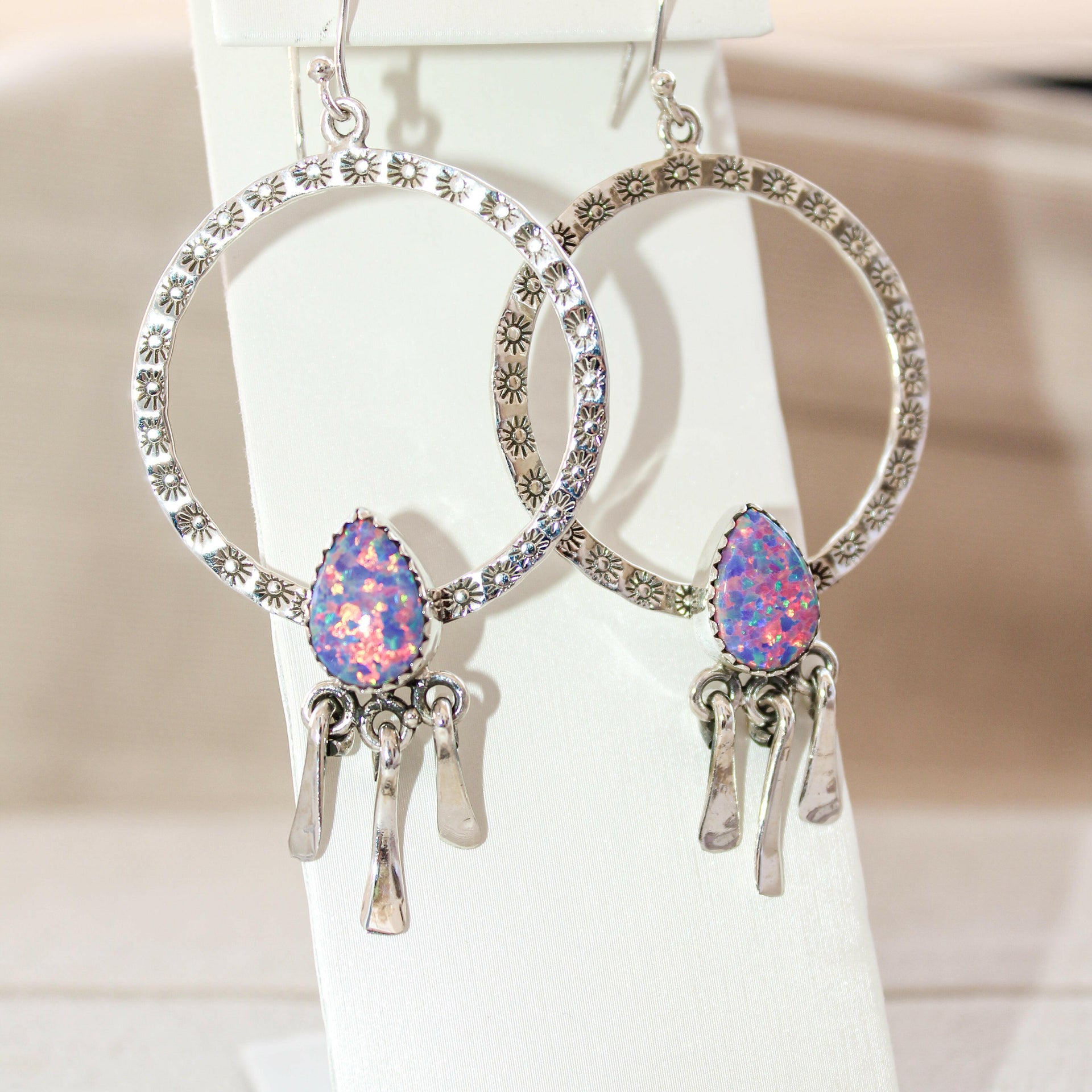 Sunny Stamped Stone Fringe Earrings PREORDER-Drop Earrings-Krush Kandy, Women's Online Fashion Boutique Located in Phoenix, Arizona (Scottsdale Area)