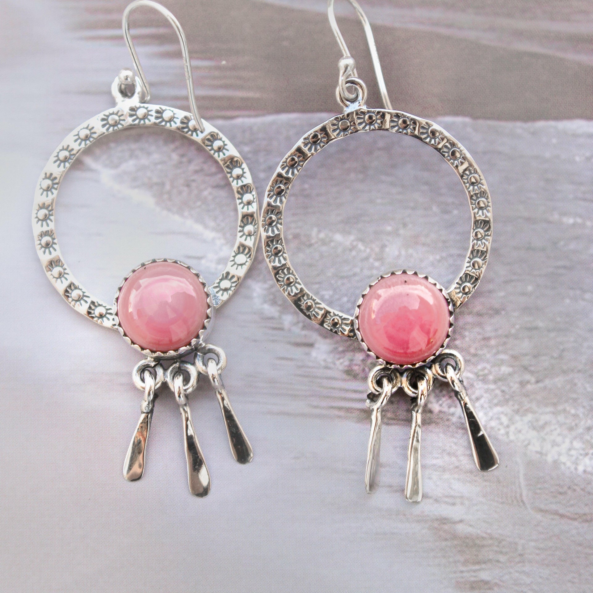 Sunny Stamped Stone Fringe Earrings PREORDER-Drop Earrings-Krush Kandy, Women's Online Fashion Boutique Located in Phoenix, Arizona (Scottsdale Area)