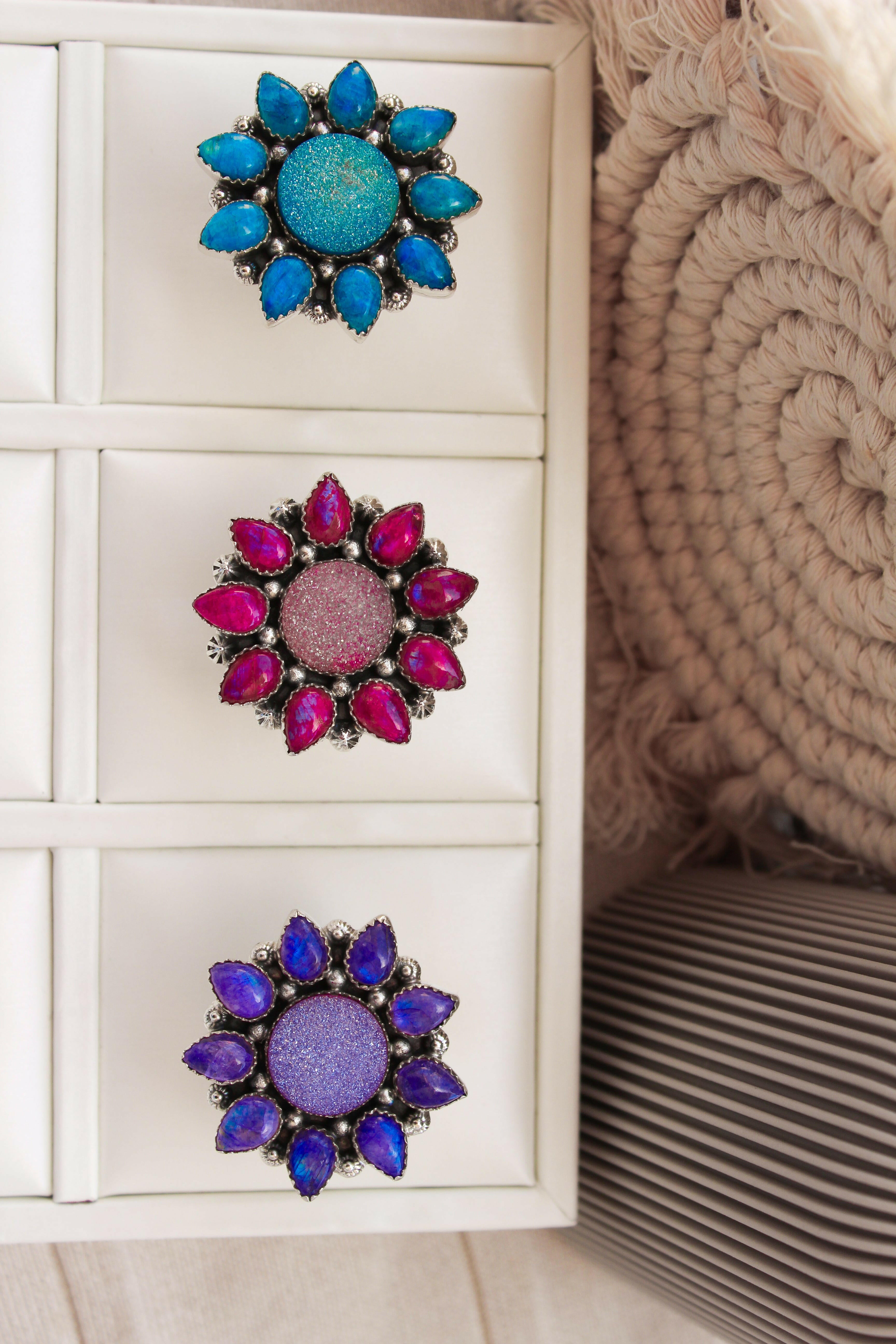 SUNSHINE Rainbow Moonstone Dyed Sterling Silver Rings | PREORDER NOW OPEN-Cluster Rings-Krush Kandy, Women's Online Fashion Boutique Located in Phoenix, Arizona (Scottsdale Area)