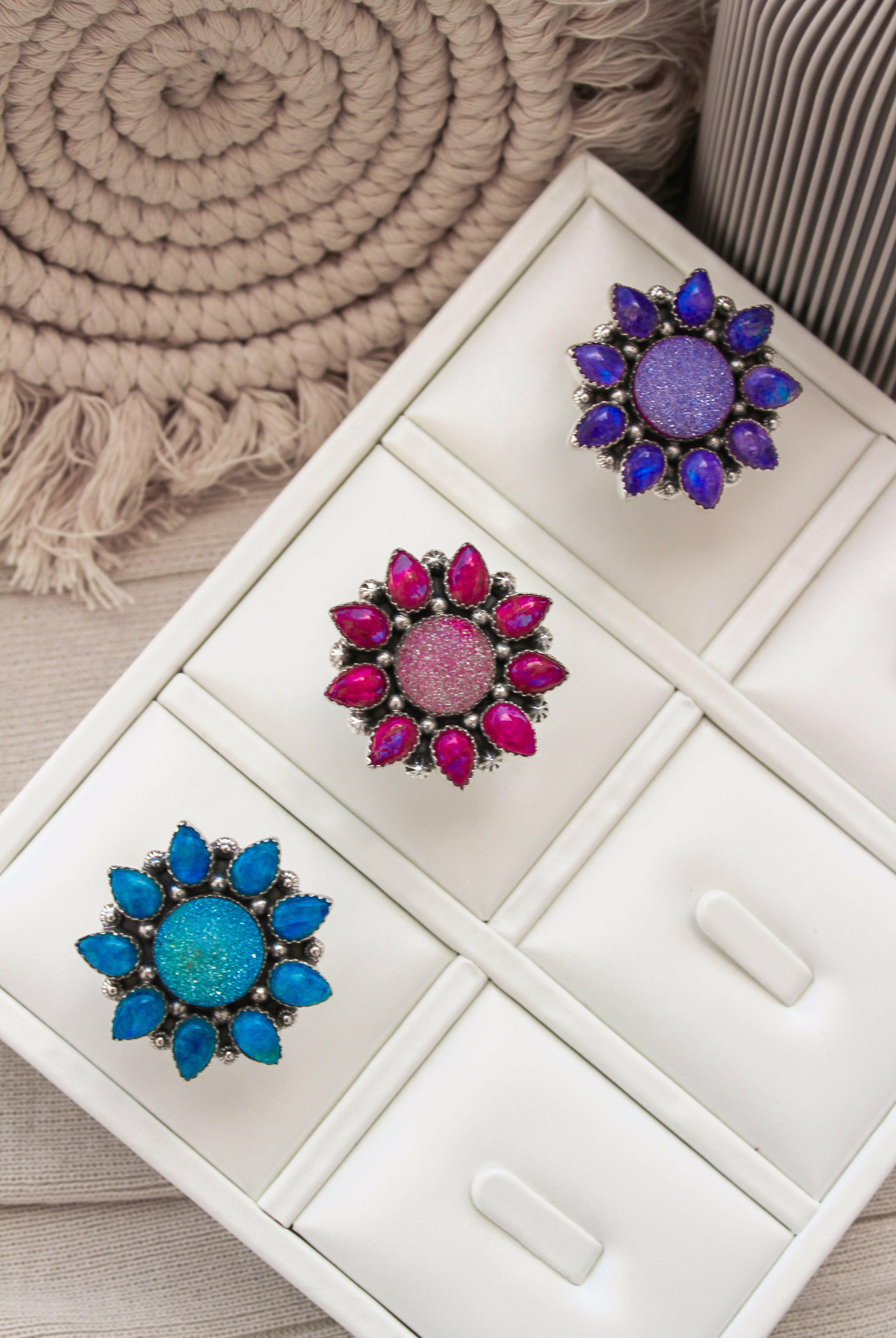SUNSHINE Rainbow Moonstone Dyed Sterling Silver Rings | PREORDER NOW OPEN-Cluster Rings-Krush Kandy, Women's Online Fashion Boutique Located in Phoenix, Arizona (Scottsdale Area)