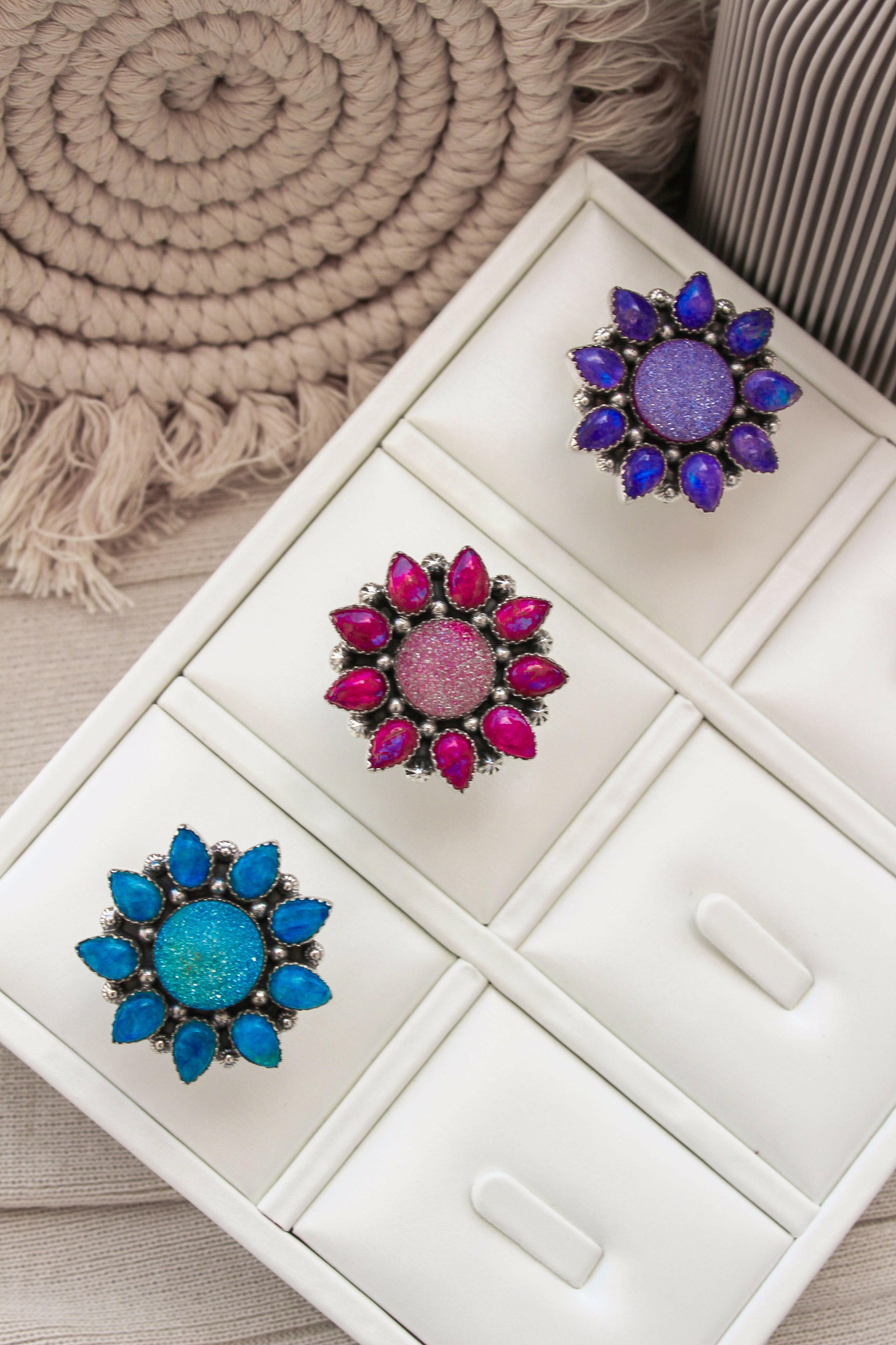 SUNSHINE Rainbow Moonstone Dyed Sterling Silver Rings | PREORDER NOW OPEN-Cluster Rings-Krush Kandy, Women's Online Fashion Boutique Located in Phoenix, Arizona (Scottsdale Area)