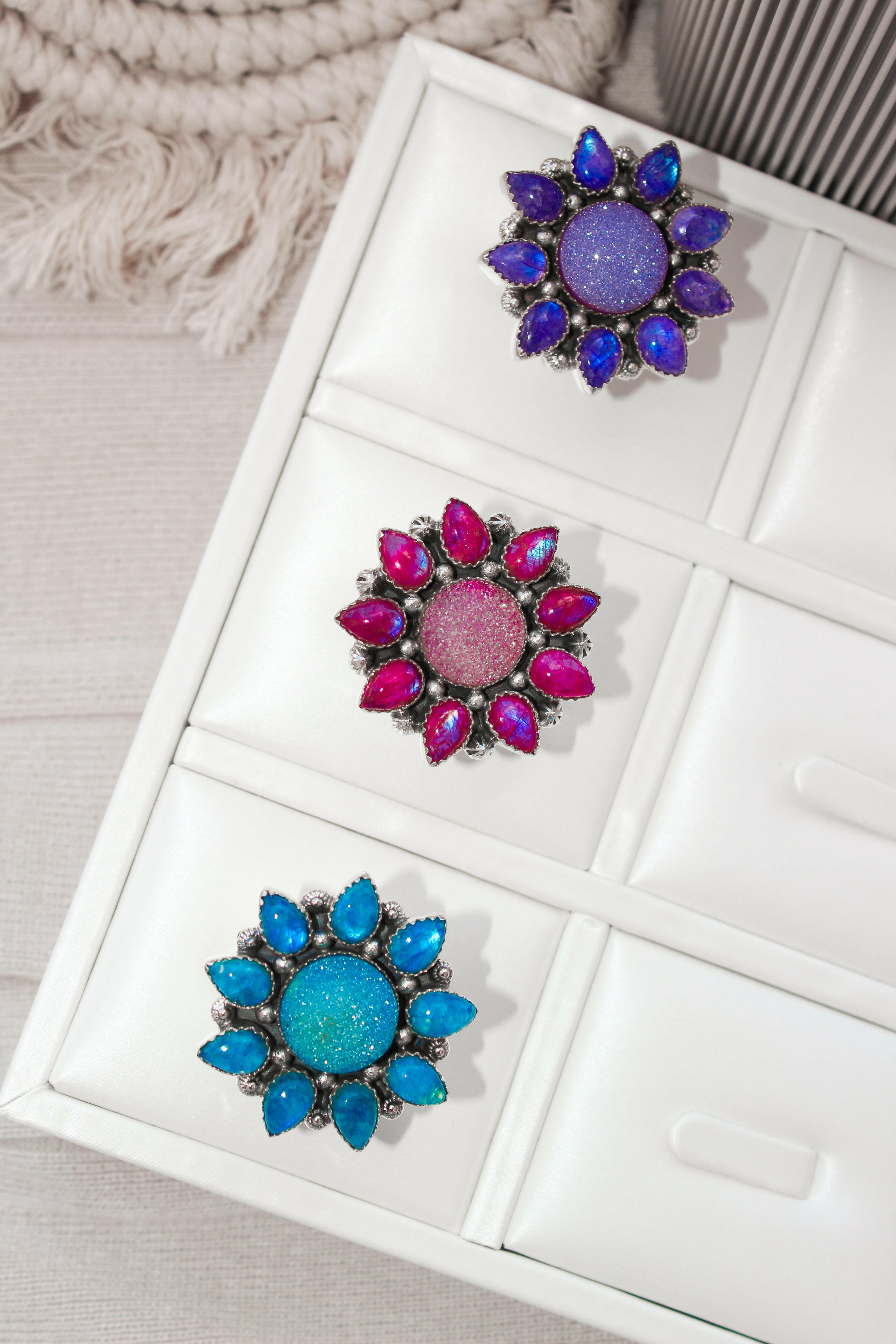 SUNSHINE Rainbow Moonstone Dyed Sterling Silver Rings | PREORDER NOW OPEN-Cluster Rings-Krush Kandy, Women's Online Fashion Boutique Located in Phoenix, Arizona (Scottsdale Area)