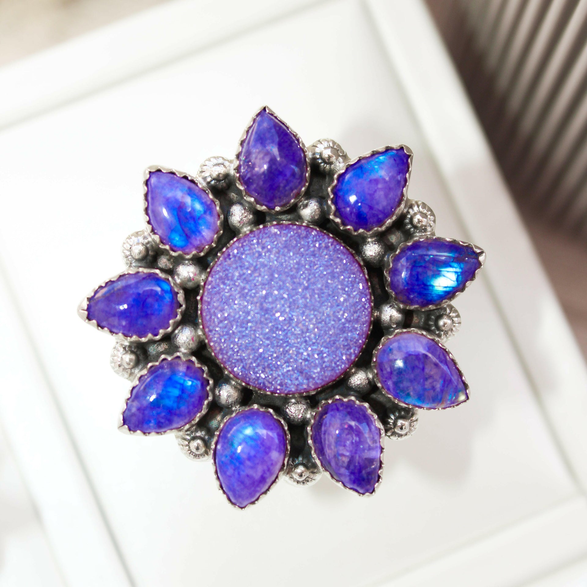 SUNSHINE Rainbow Moonstone Dyed Sterling Silver Rings | PREORDER NOW OPEN-Cluster Rings-Krush Kandy, Women's Online Fashion Boutique Located in Phoenix, Arizona (Scottsdale Area)