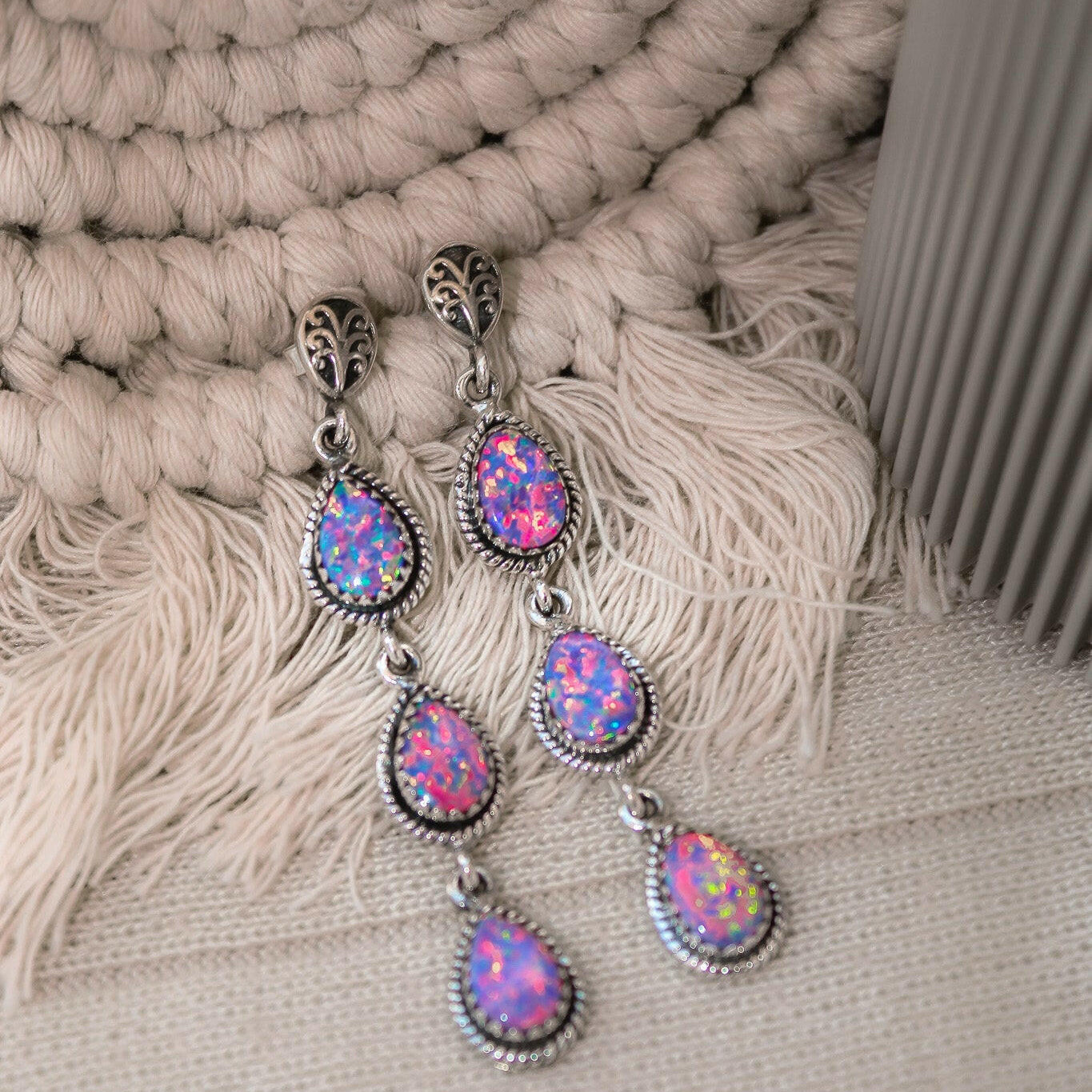 Sterling Silver Burst Stone Drop Earrings-Drop Earrings-Krush Kandy, Women's Online Fashion Boutique Located in Phoenix, Arizona (Scottsdale Area)