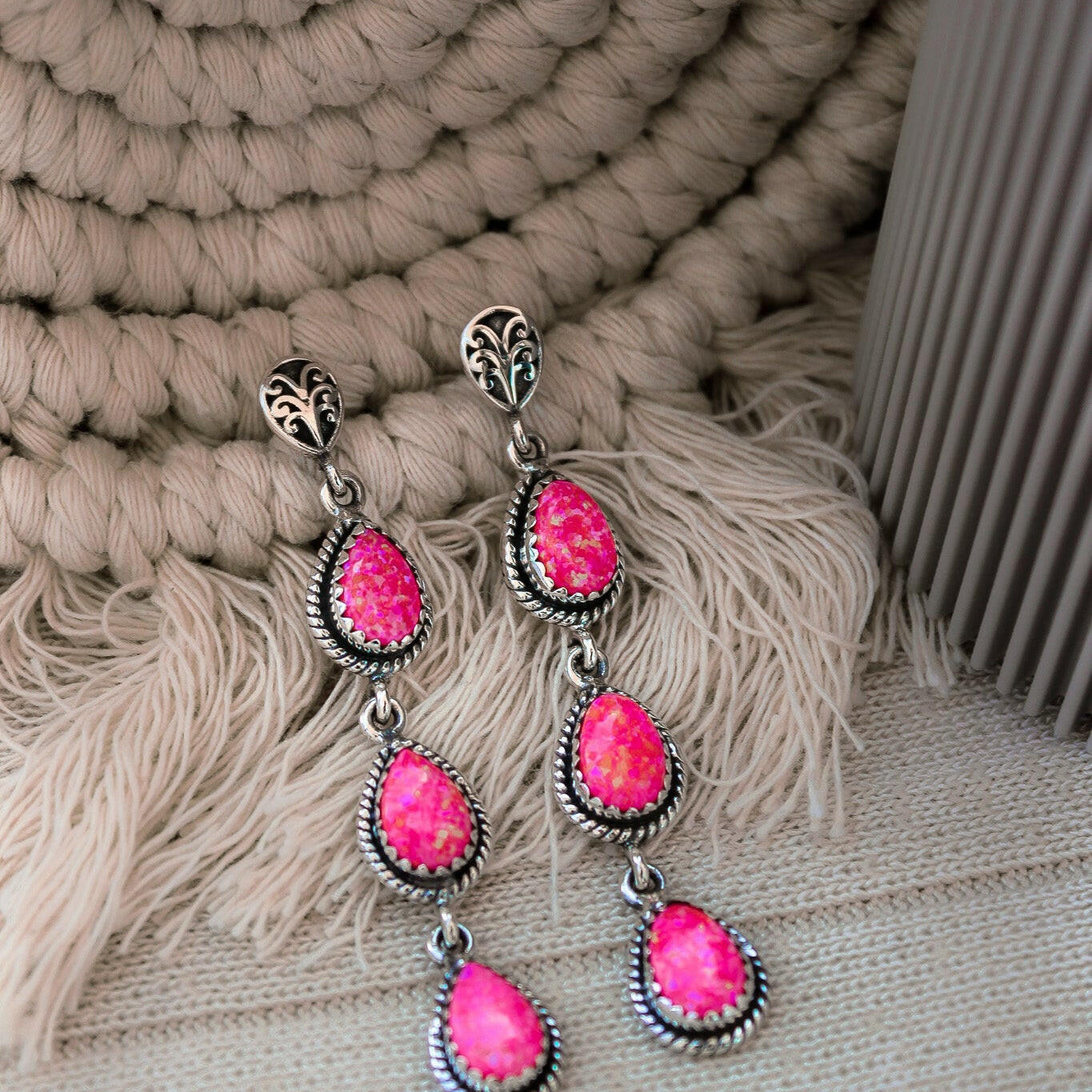 Sterling Silver Burst Stone Drop Earrings-Drop Earrings-Krush Kandy, Women's Online Fashion Boutique Located in Phoenix, Arizona (Scottsdale Area)