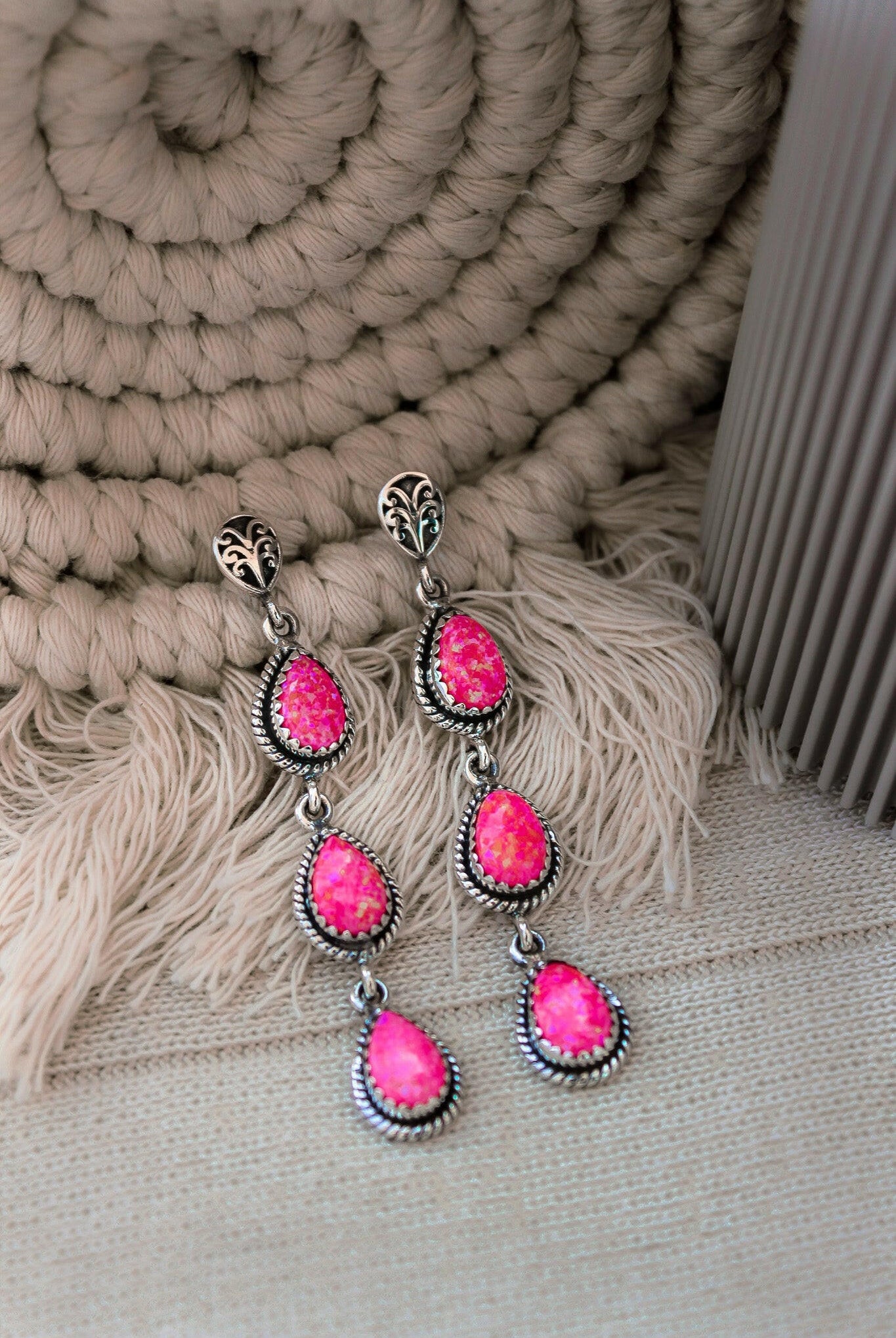 Sterling Silver Burst Stone Drop Earrings-Drop Earrings-Krush Kandy, Women's Online Fashion Boutique Located in Phoenix, Arizona (Scottsdale Area)