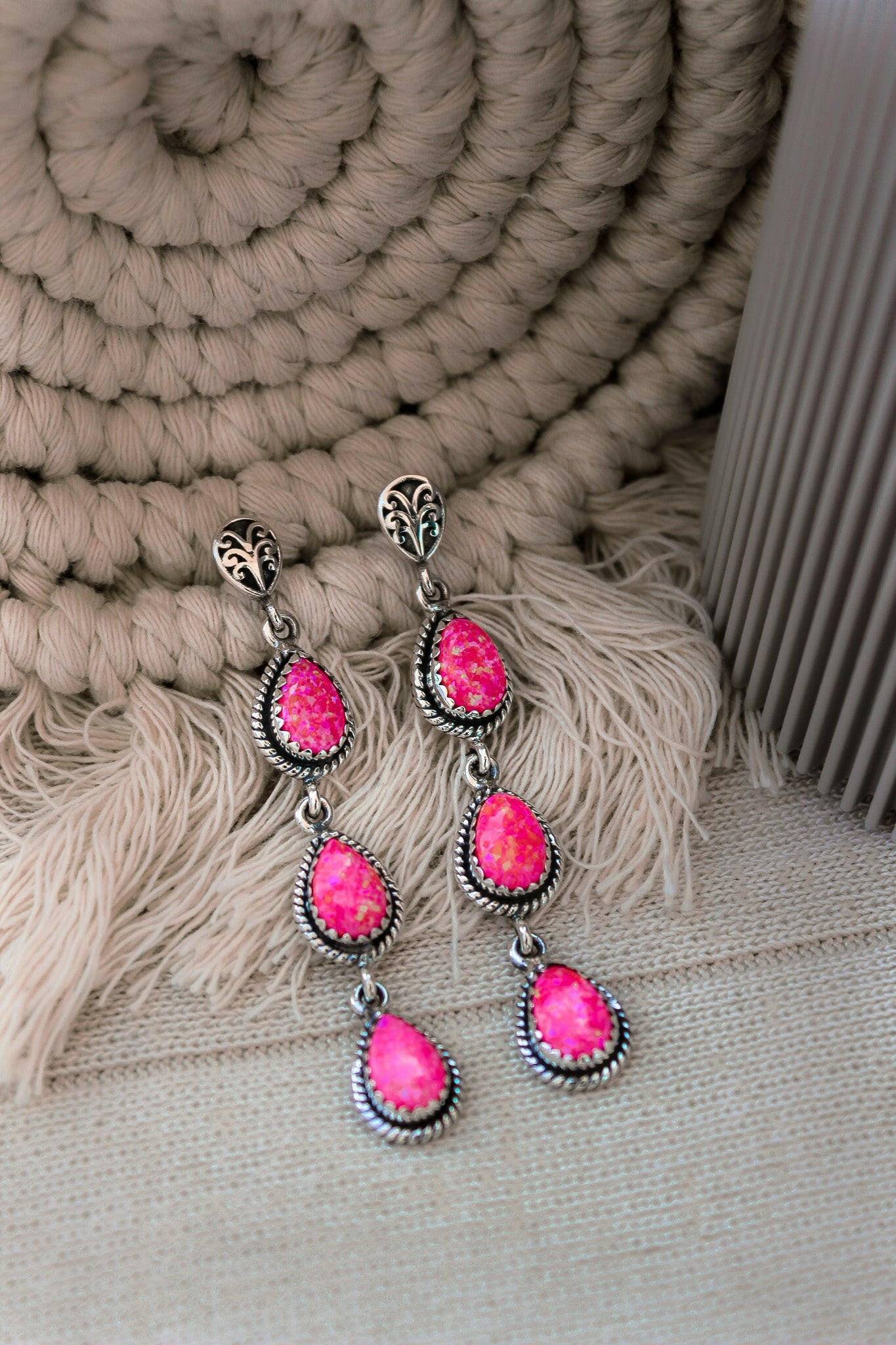 Sterling Silver Burst Stone Drop Earrings-Drop Earrings-Krush Kandy, Women's Online Fashion Boutique Located in Phoenix, Arizona (Scottsdale Area)