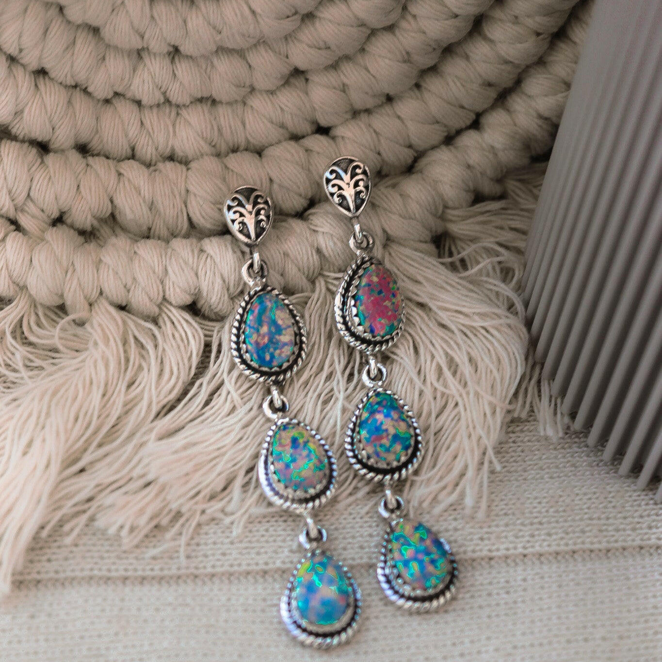 Sterling Silver Burst Stone Drop Earrings-Drop Earrings-Krush Kandy, Women's Online Fashion Boutique Located in Phoenix, Arizona (Scottsdale Area)