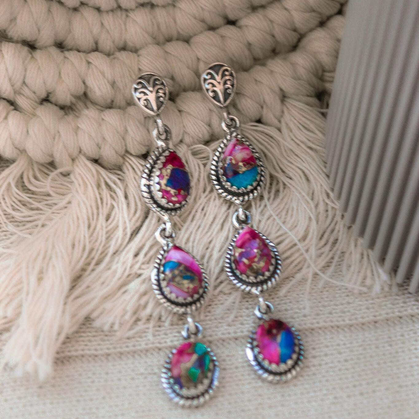 Sterling Silver Burst Stone Drop Earrings-Drop Earrings-Krush Kandy, Women's Online Fashion Boutique Located in Phoenix, Arizona (Scottsdale Area)