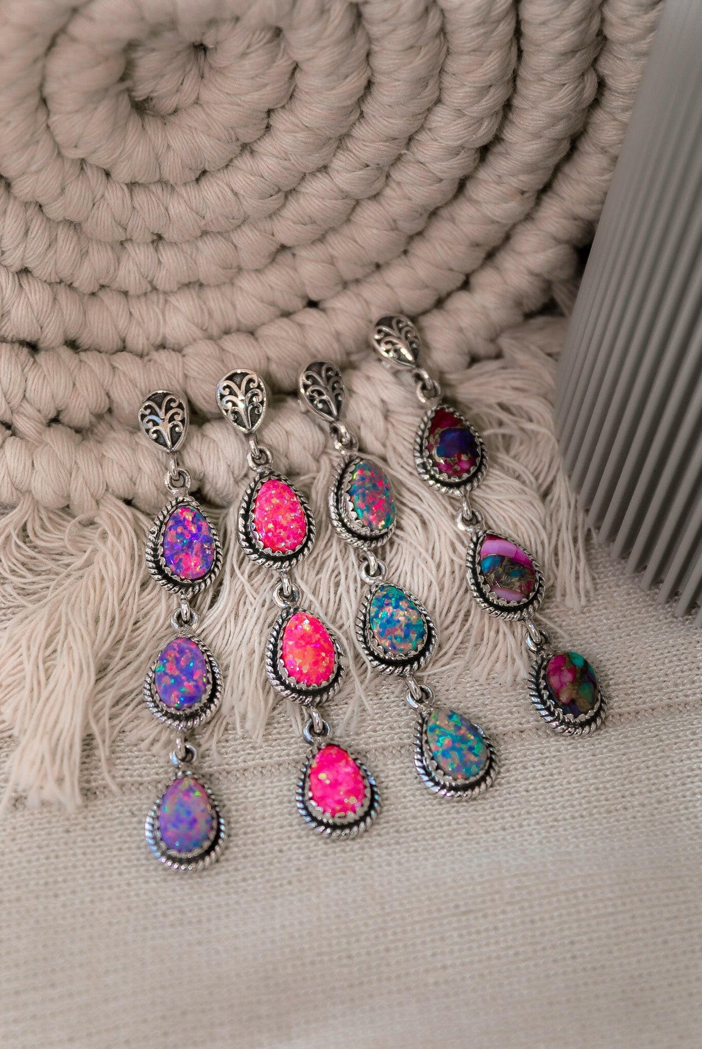 Sterling Silver Burst Stone Drop Earrings-Drop Earrings-Krush Kandy, Women's Online Fashion Boutique Located in Phoenix, Arizona (Scottsdale Area)