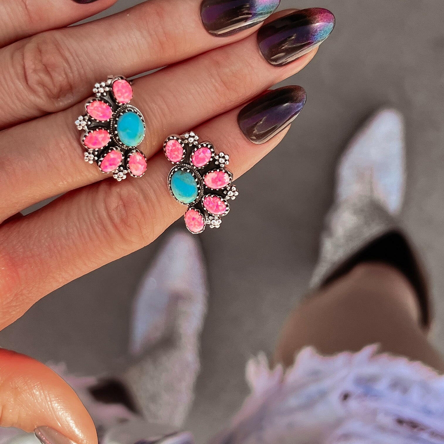 Cute Little Half Cluster Blossom Earrings-Stud Earrings-Krush Kandy, Women's Online Fashion Boutique Located in Phoenix, Arizona (Scottsdale Area)