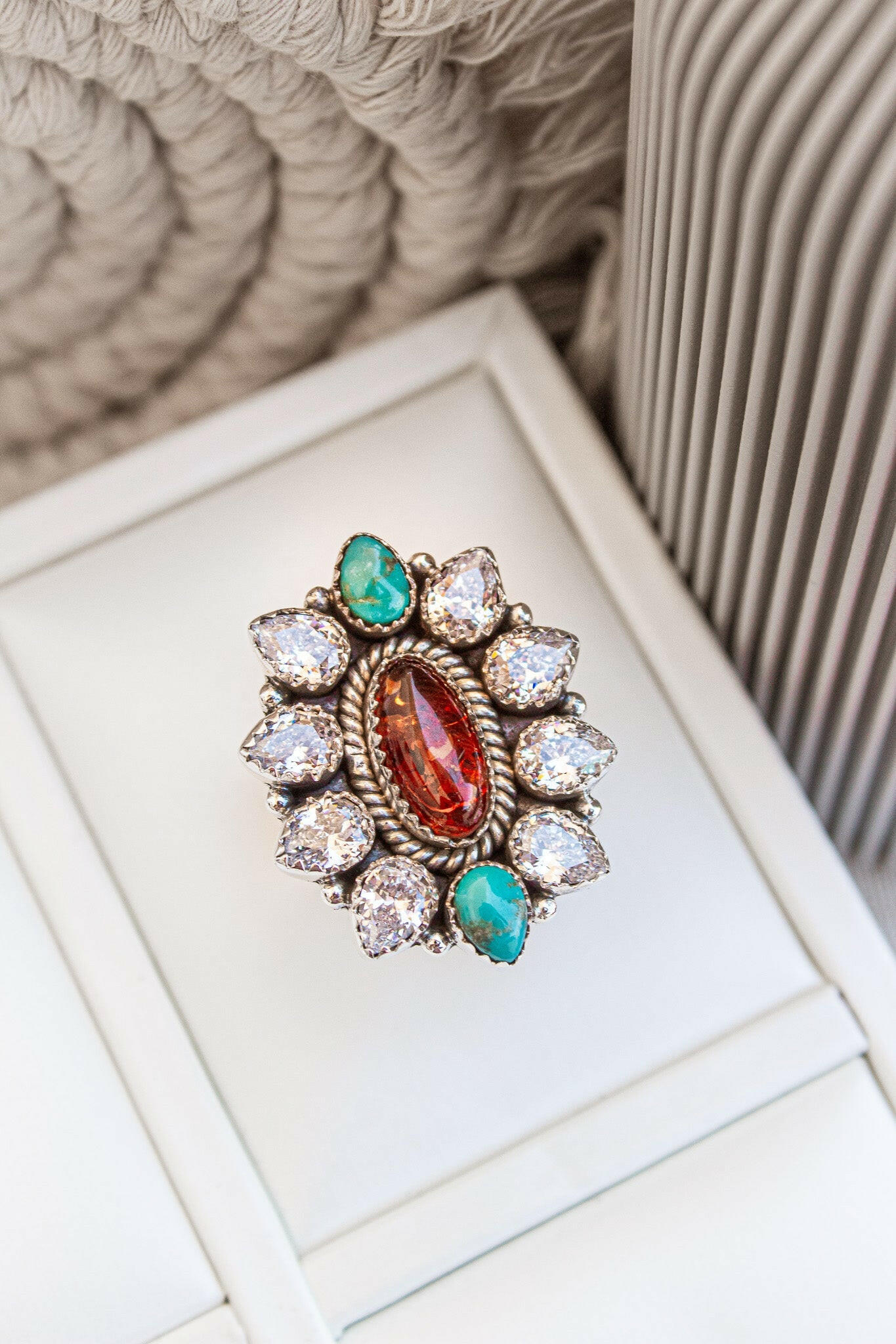 Ambers Turquoise & Crystal Stone Cluster Ring-Cluster Rings-Krush Kandy, Women's Online Fashion Boutique Located in Phoenix, Arizona (Scottsdale Area)