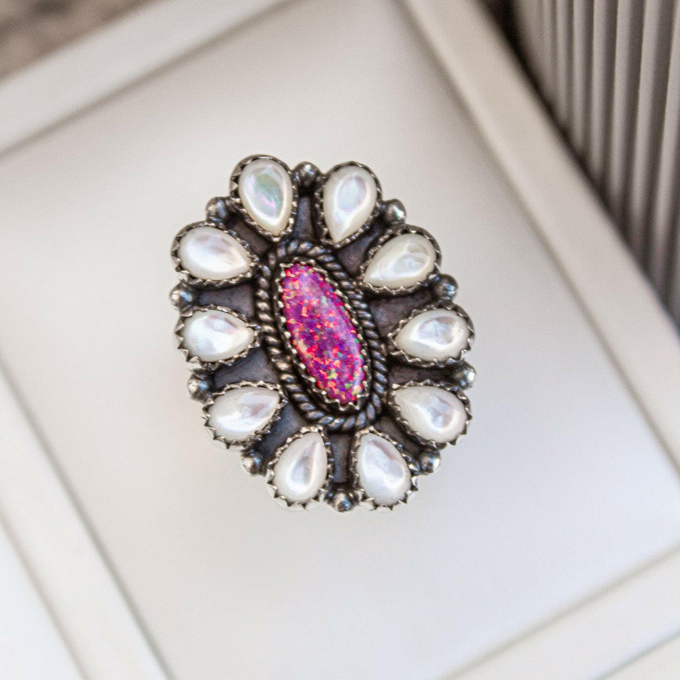 Opal & White Shell Concho Ring-Cluster Rings-Krush Kandy, Women's Online Fashion Boutique Located in Phoenix, Arizona (Scottsdale Area)