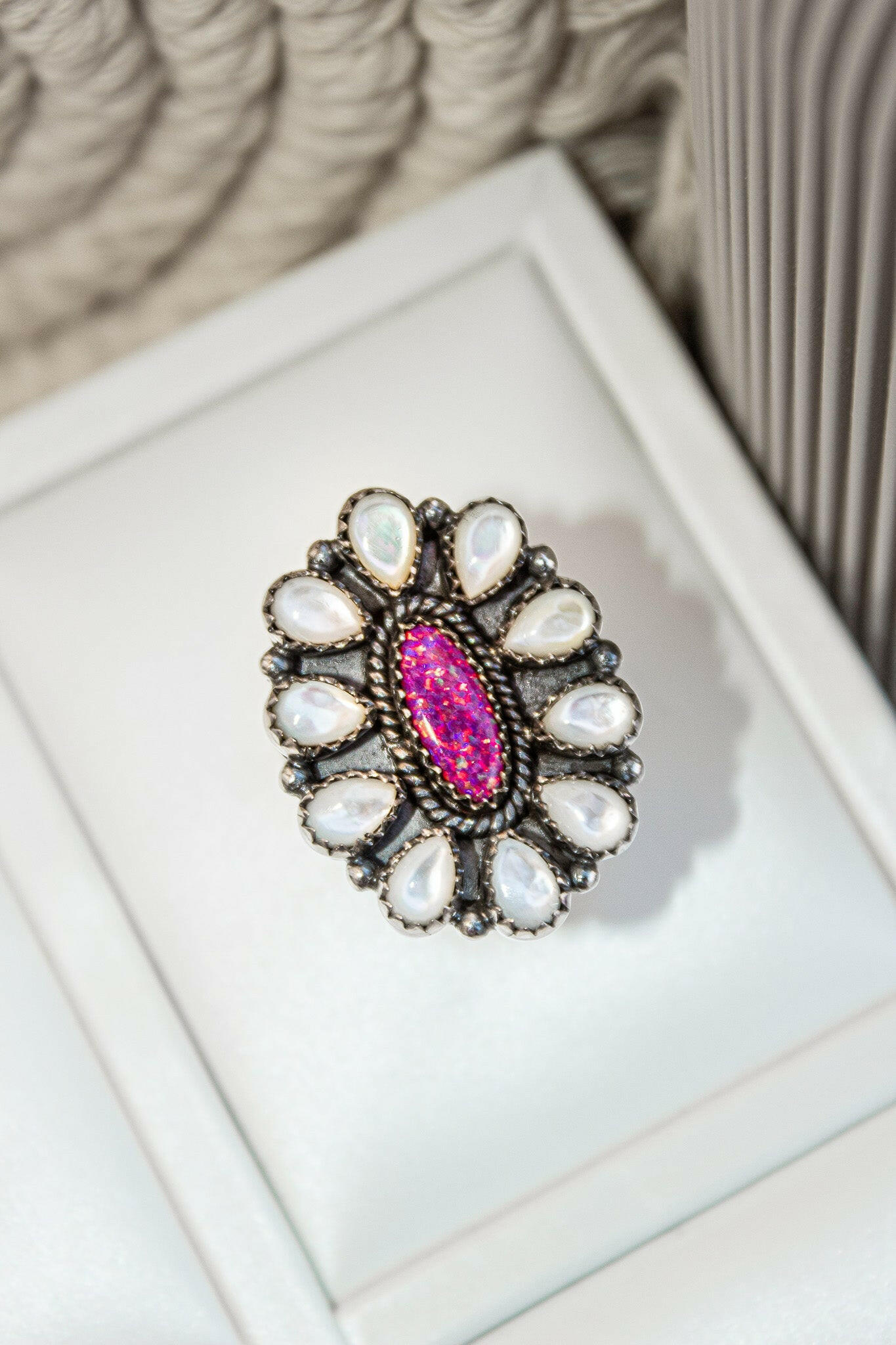 Opal & White Shell Concho Ring-Cluster Rings-Krush Kandy, Women's Online Fashion Boutique Located in Phoenix, Arizona (Scottsdale Area)