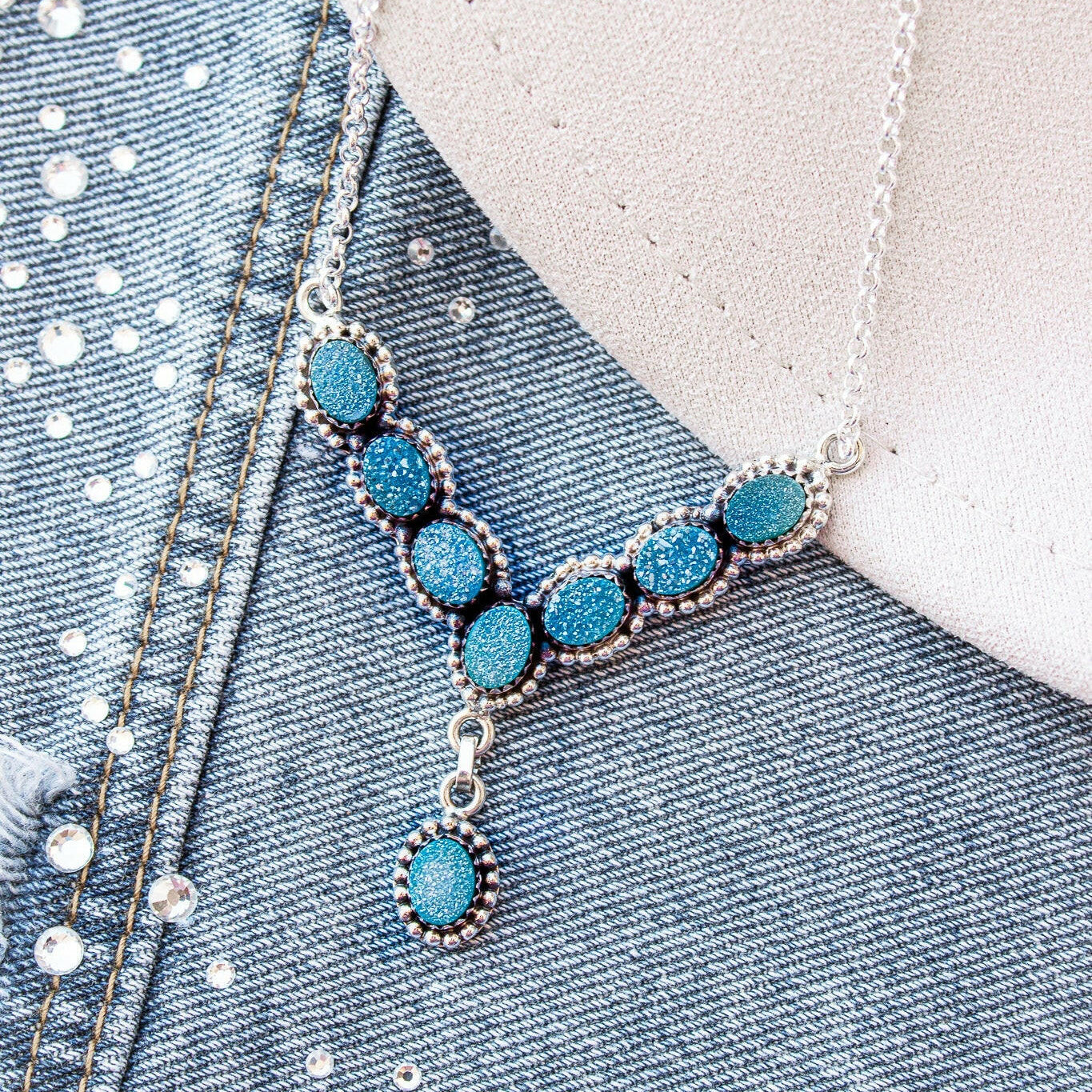 Lariat Druzy Stone Necklace-Lariat and Y Necklaces-Krush Kandy, Women's Online Fashion Boutique Located in Phoenix, Arizona (Scottsdale Area)