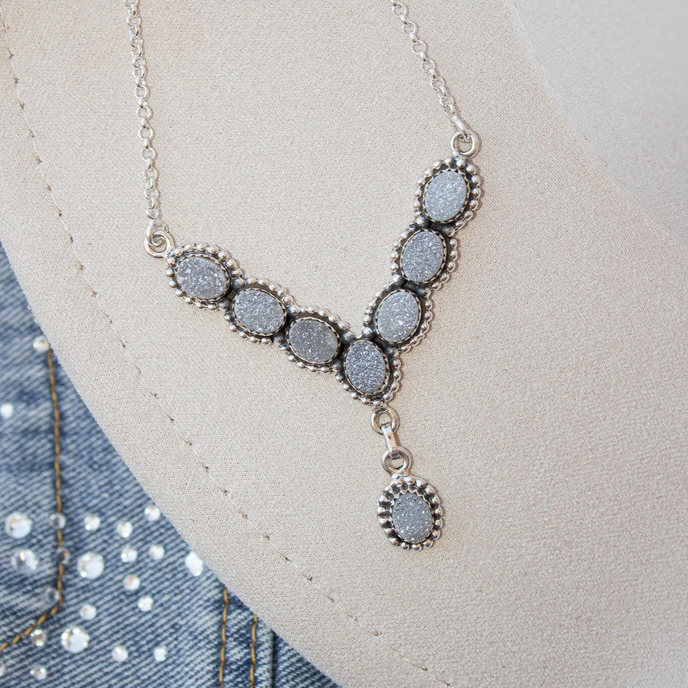 Lariat Druzy Stone Necklace-Lariat and Y Necklaces-Krush Kandy, Women's Online Fashion Boutique Located in Phoenix, Arizona (Scottsdale Area)