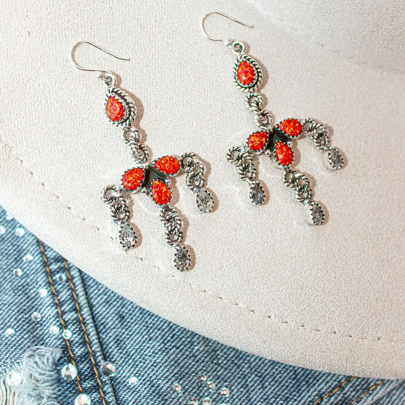 Twisted Rope Chandelier Stone Earrings-Drop Earrings-Krush Kandy, Women's Online Fashion Boutique Located in Phoenix, Arizona (Scottsdale Area)