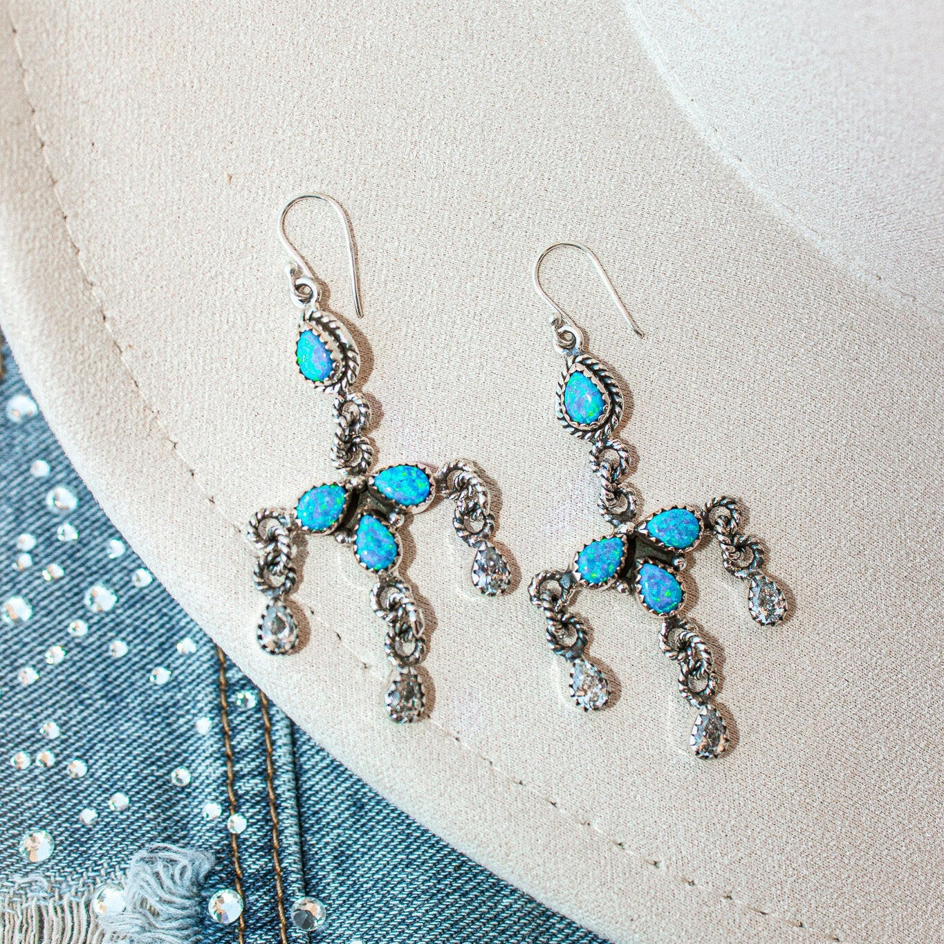 Twisted Rope Chandelier Stone Earrings-Drop Earrings-Krush Kandy, Women's Online Fashion Boutique Located in Phoenix, Arizona (Scottsdale Area)