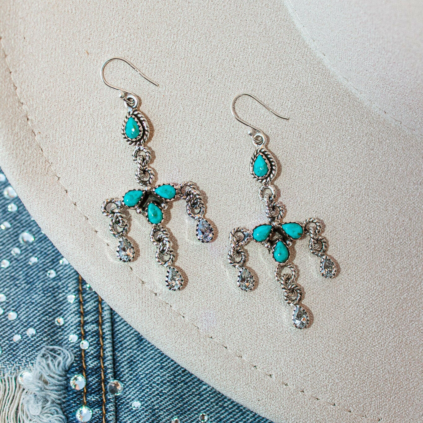 Twisted Rope Chandelier Stone Earrings-Drop Earrings-Krush Kandy, Women's Online Fashion Boutique Located in Phoenix, Arizona (Scottsdale Area)