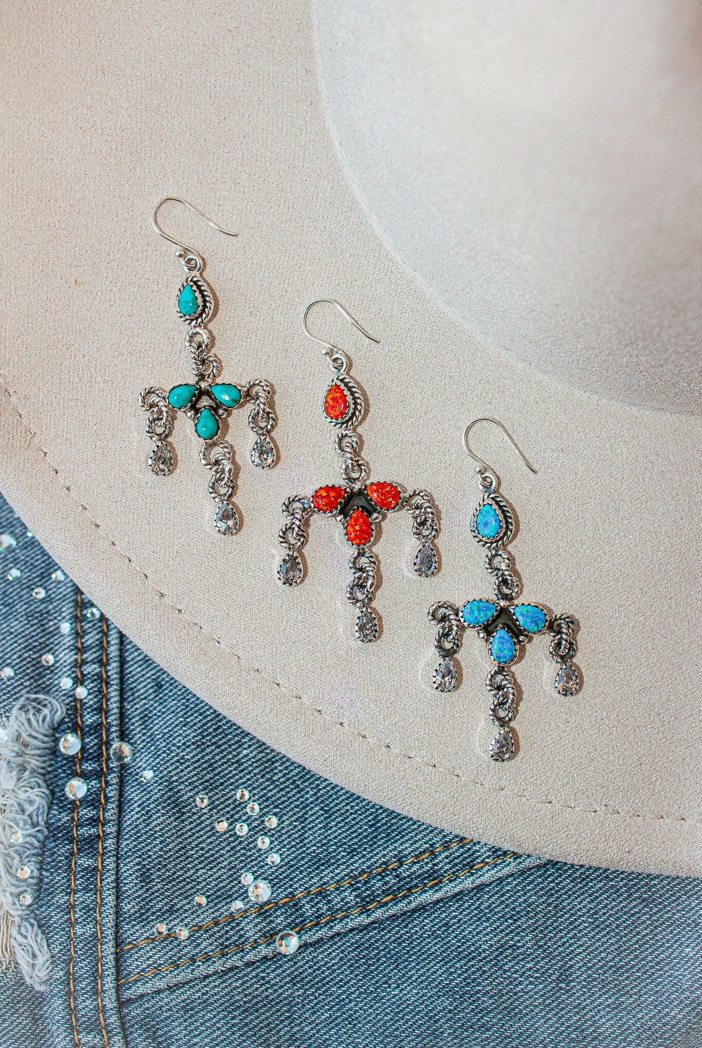 Twisted Rope Chandelier Stone Earrings-Drop Earrings-Krush Kandy, Women's Online Fashion Boutique Located in Phoenix, Arizona (Scottsdale Area)