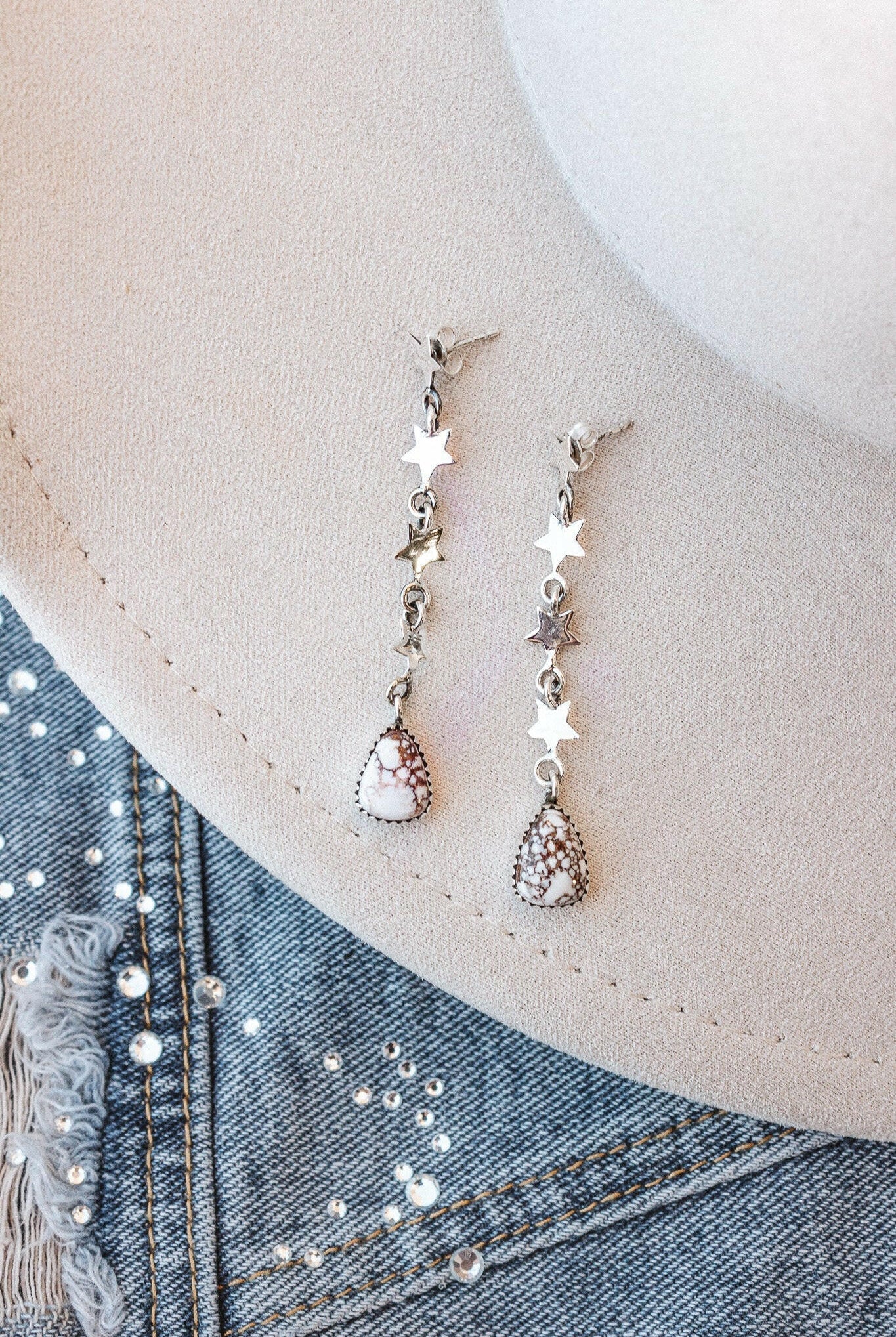 Sterling Silver Star Stone Drop Earrings-Drop Earrings-Krush Kandy, Women's Online Fashion Boutique Located in Phoenix, Arizona (Scottsdale Area)