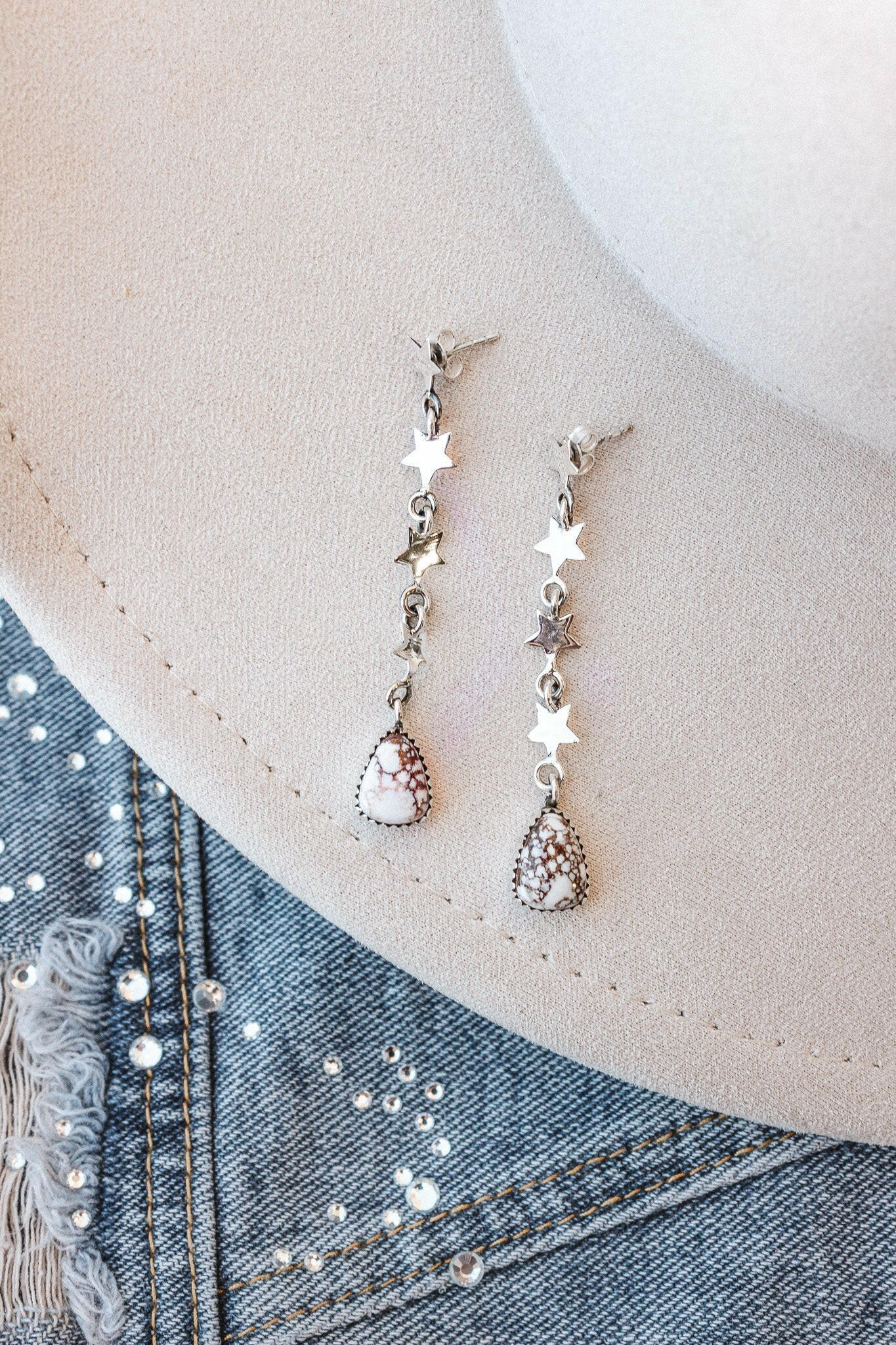 Sterling Silver Star Stone Drop Earrings-Drop Earrings-Krush Kandy, Women's Online Fashion Boutique Located in Phoenix, Arizona (Scottsdale Area)